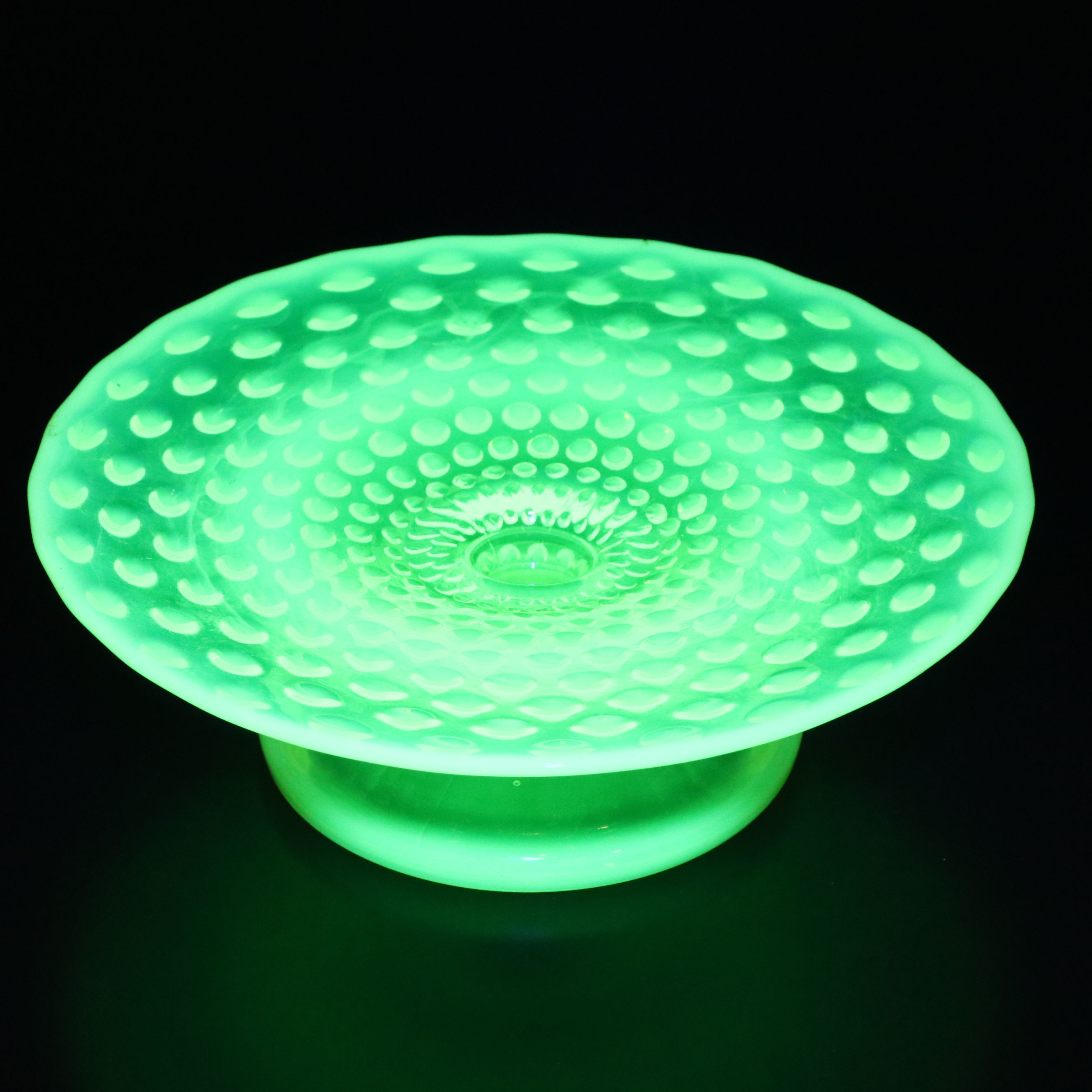 Fenton Hobnail Vaseline Opalescent Glass Butter Dish, Bowl, Stand and Plate