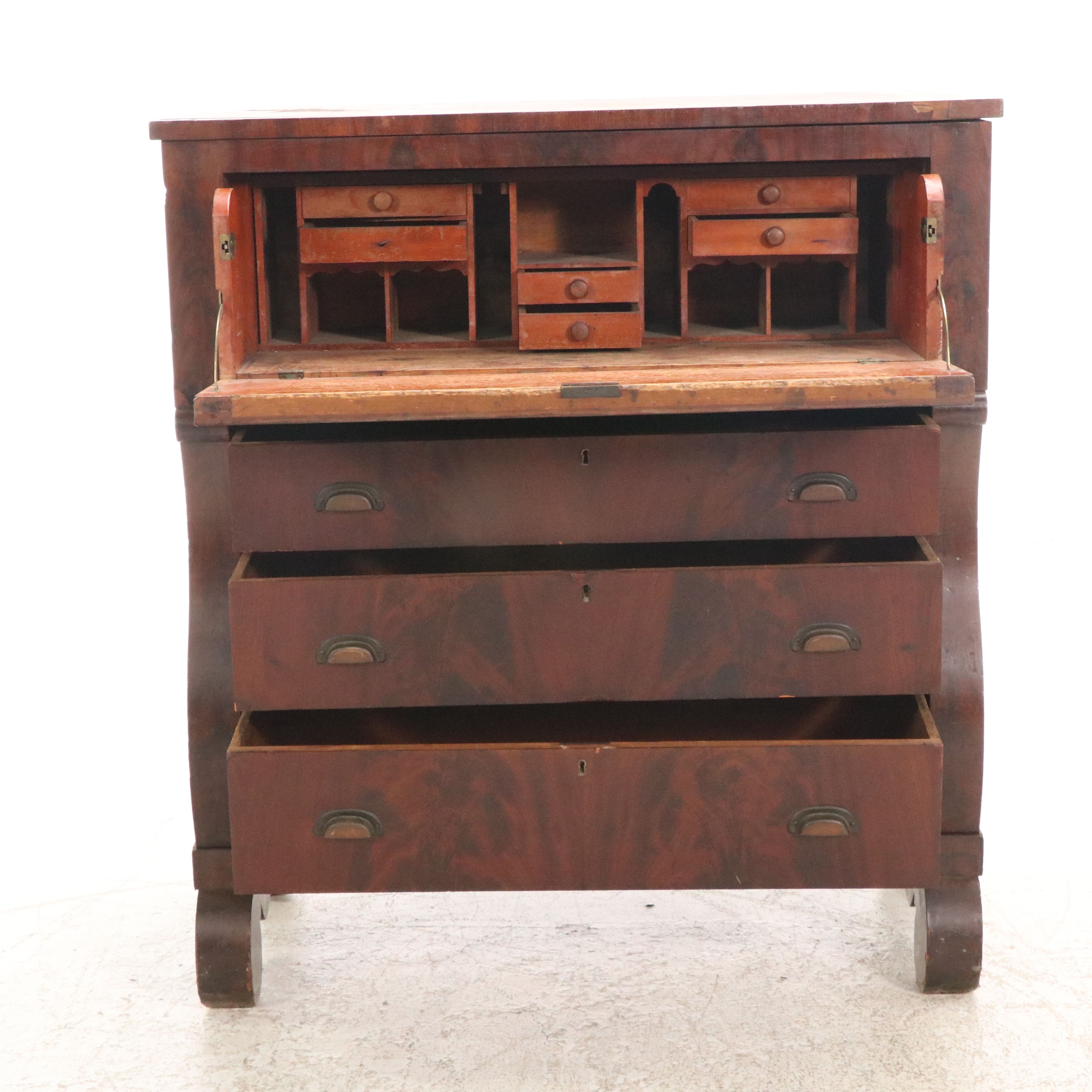 American Empire Style Flame Mahogany Butler's Desk, Mid to Late 19th Century