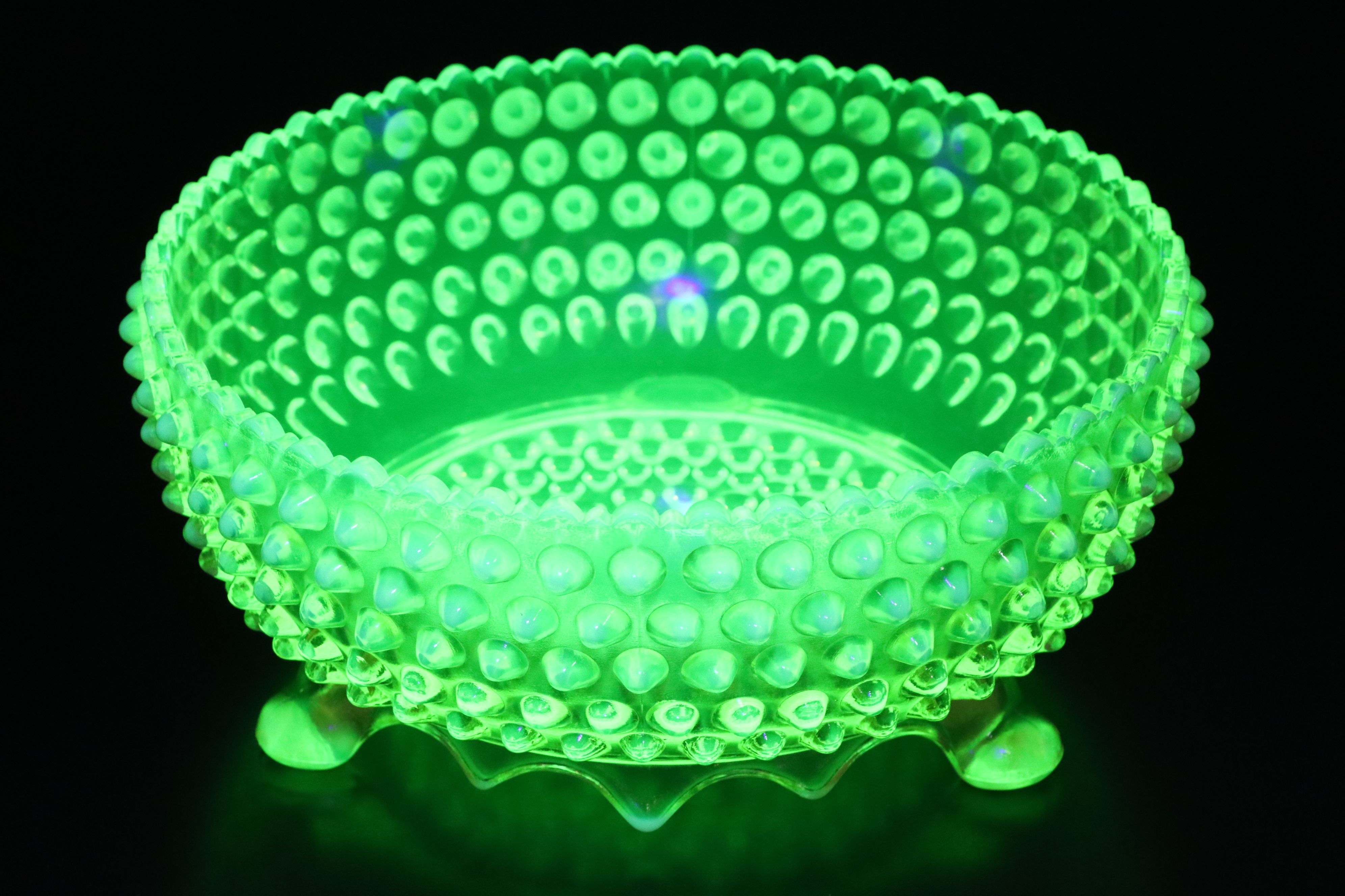 Hobnail Vaseline Opalescent Glass Ashtrays and Bowls