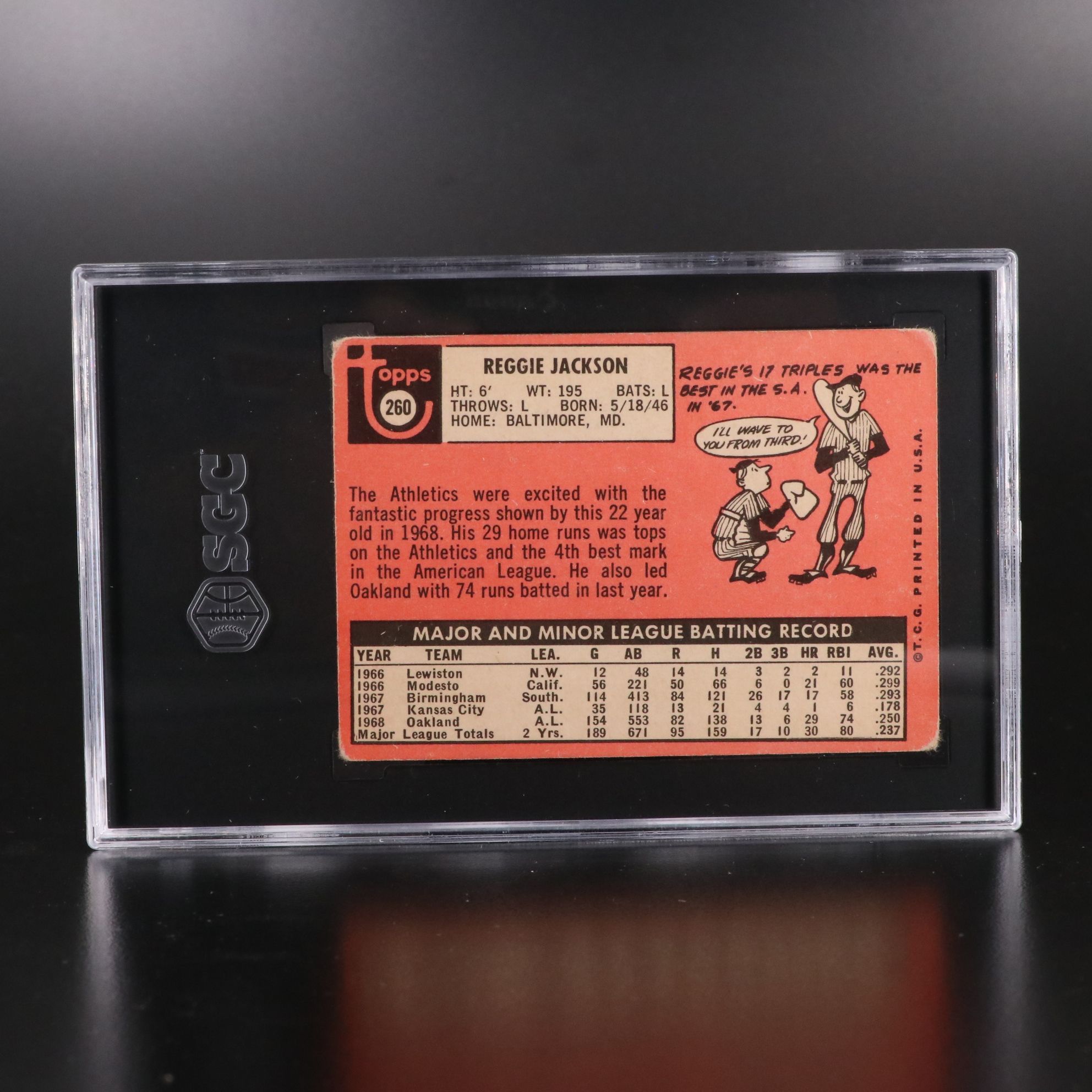 1969 Topps Reggie Jackson Oakland Athletics Rookie Baseball Card Graded SGC 2.5