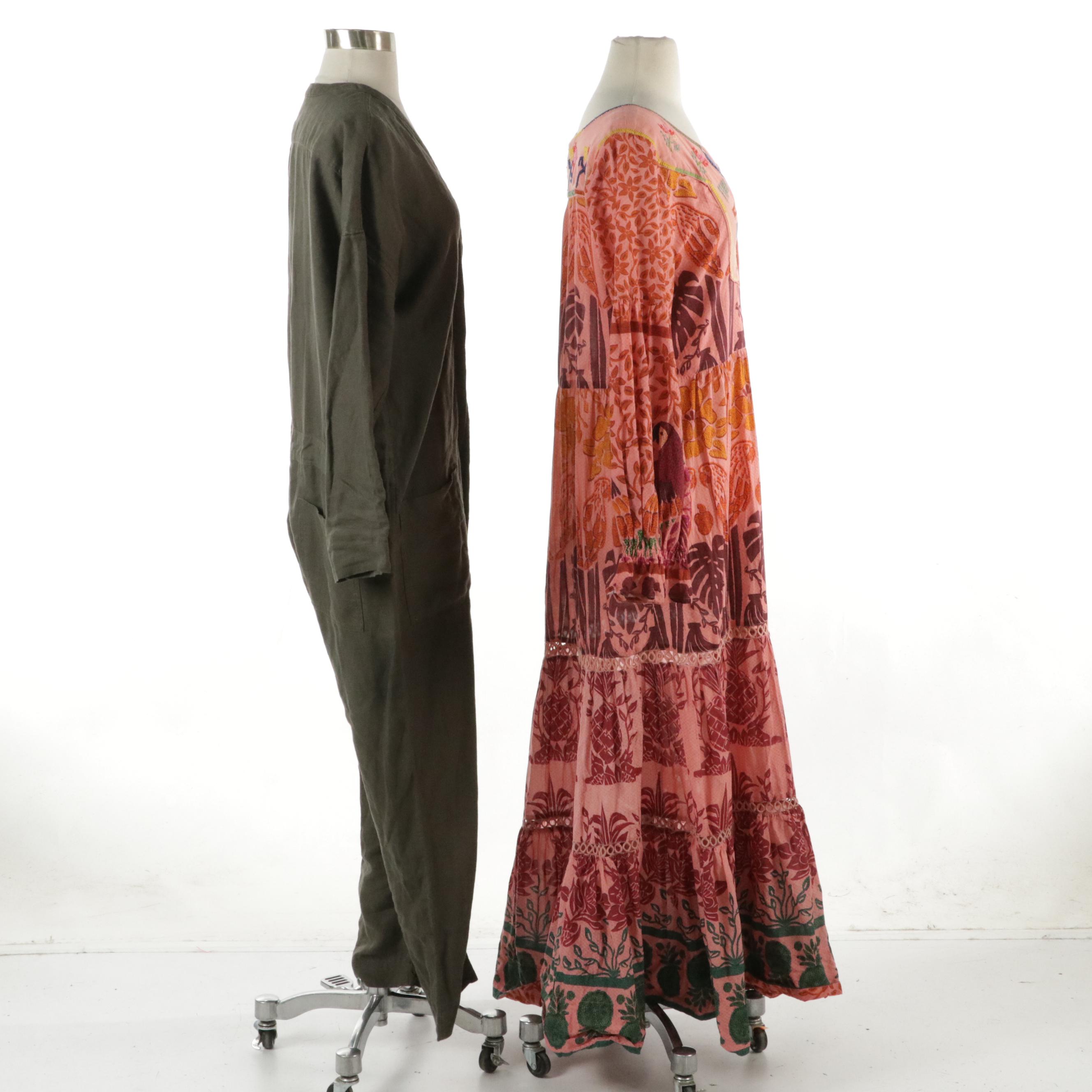 James Perse Linen Jumpsuit and Farm Rio Ainika Tiered Printed Maxi Dress