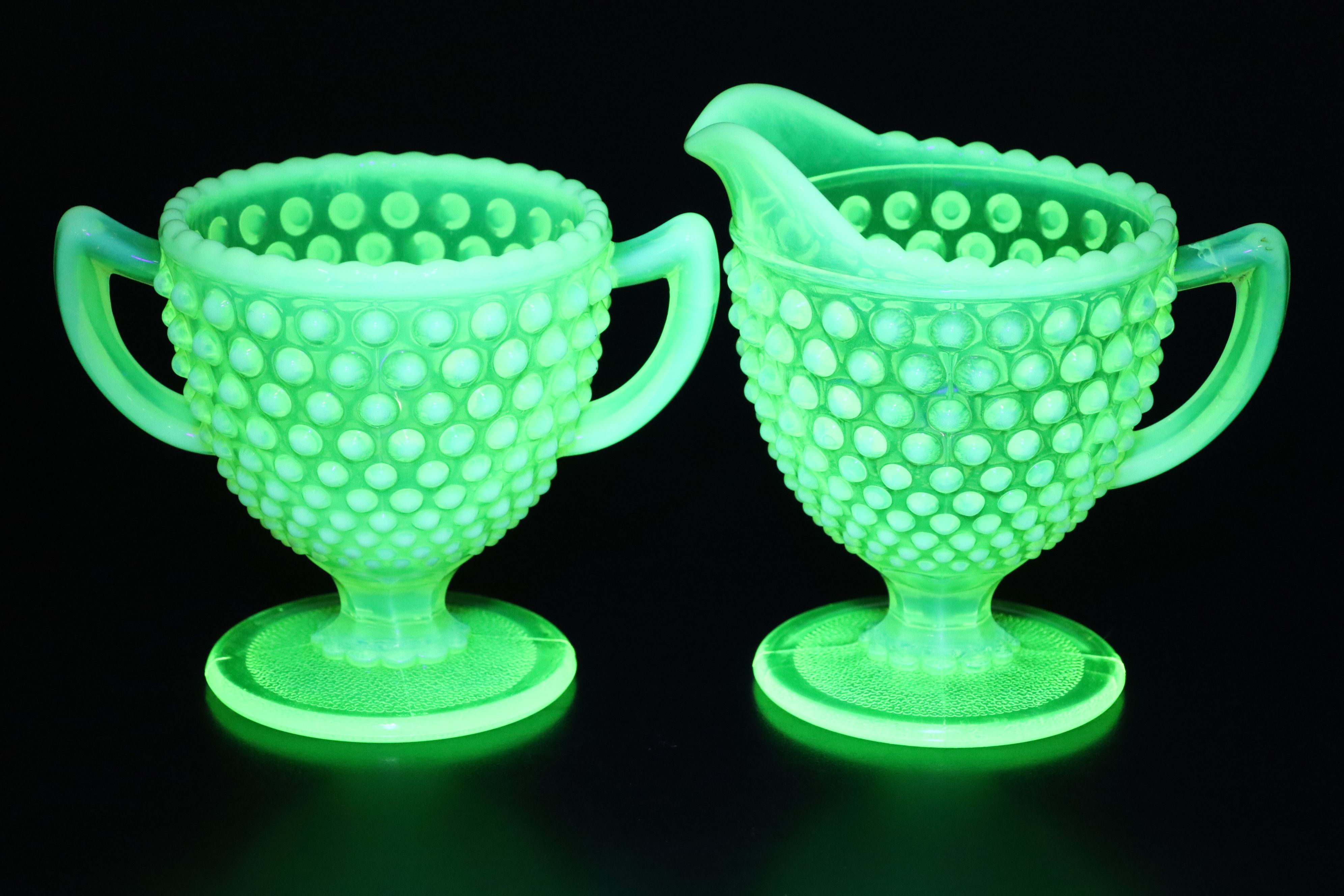 Imperial and Fenton Hobnail Vaseline Opalescent Glass Dishes and More Tableware