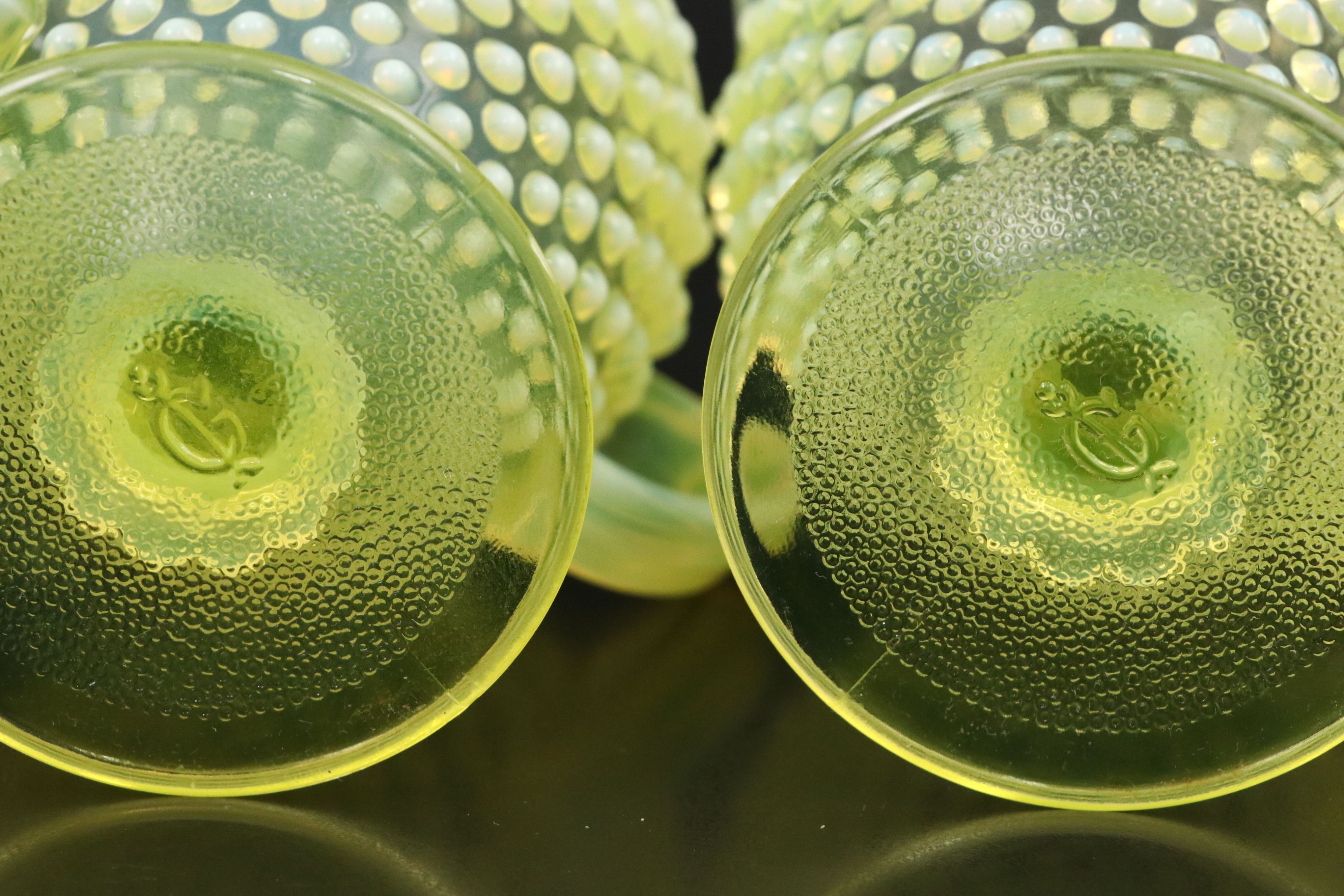 Imperial and Fenton Hobnail Vaseline Opalescent Glass Dishes and More Tableware