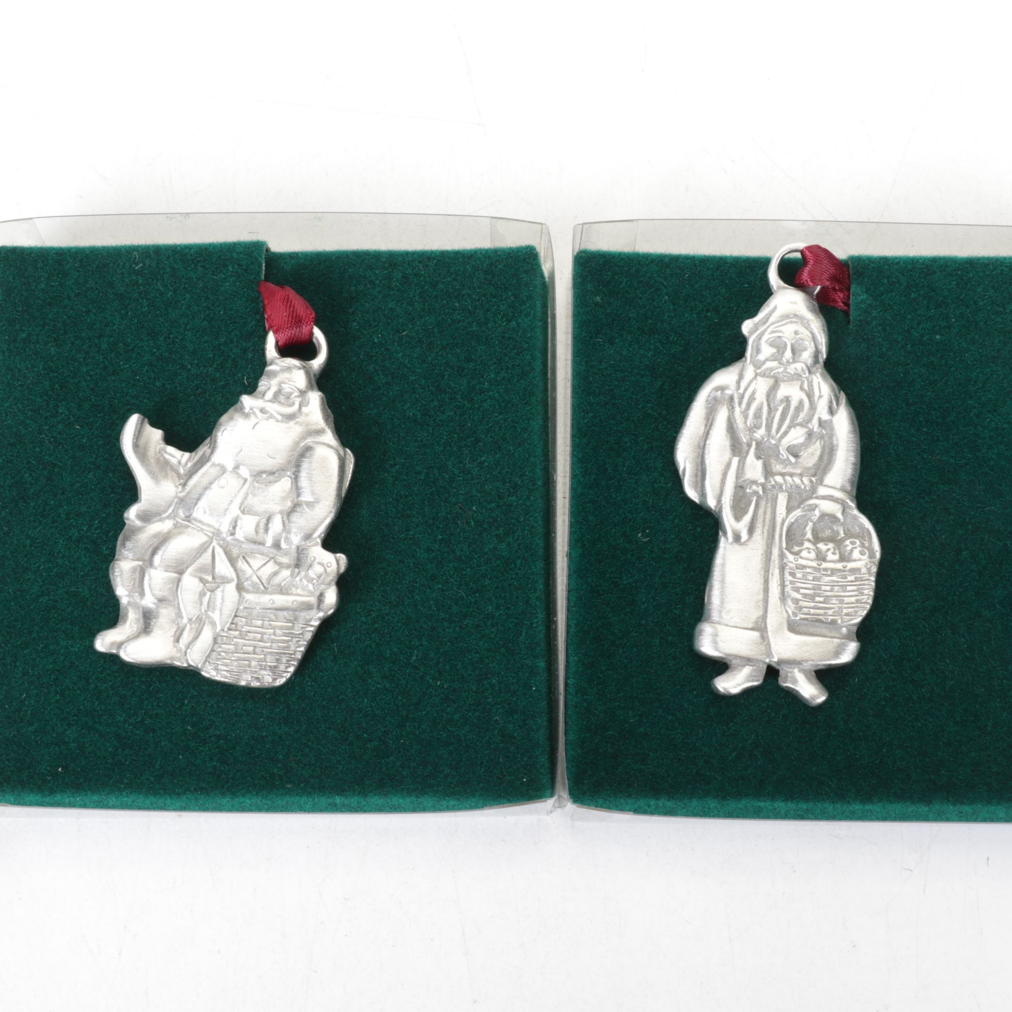 Longaberger Pewter Santa Ornaments with Cookie Molds and Brown Bag Cookie Art