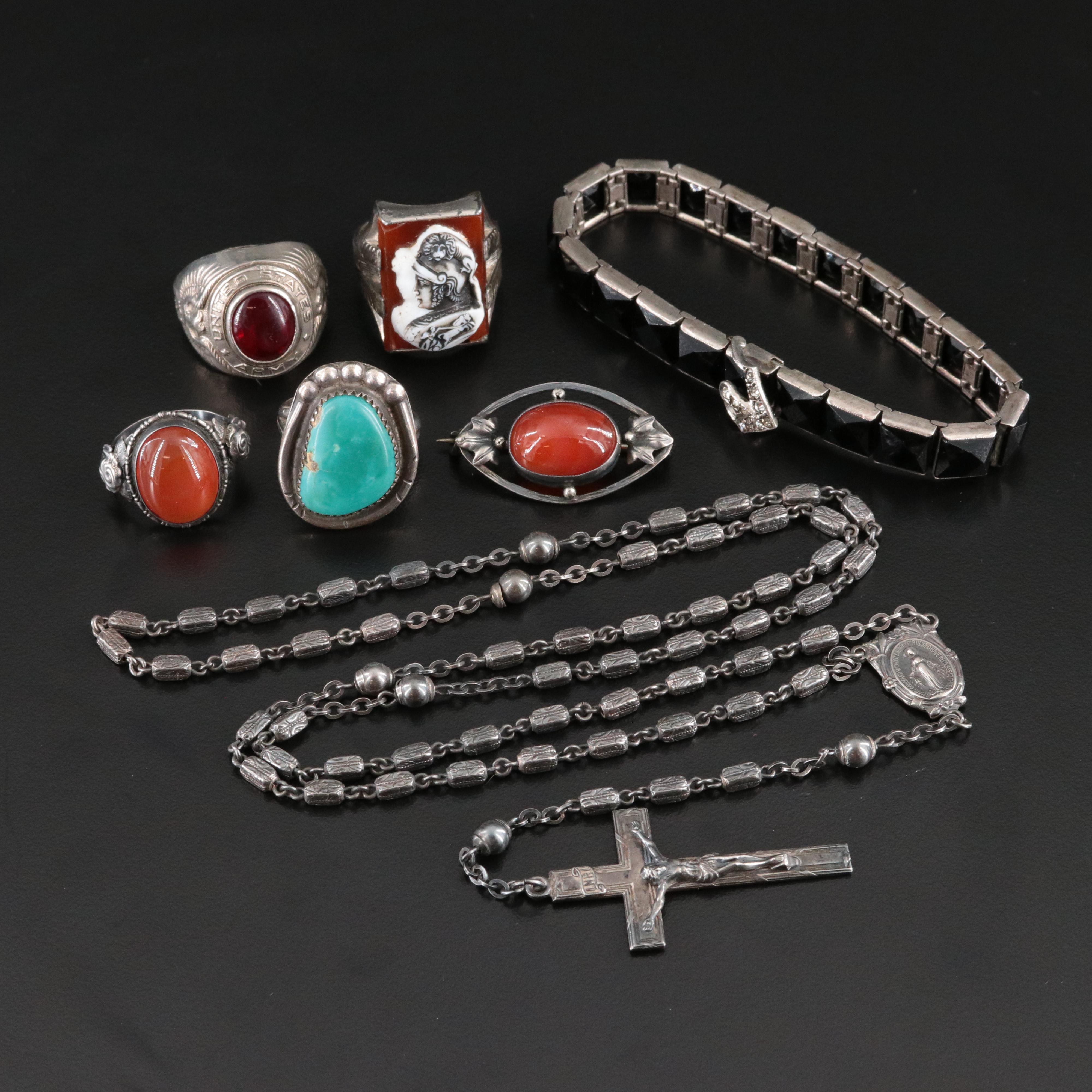 Vintage Sterling Gemstone Collection with Art Deco Bracelet