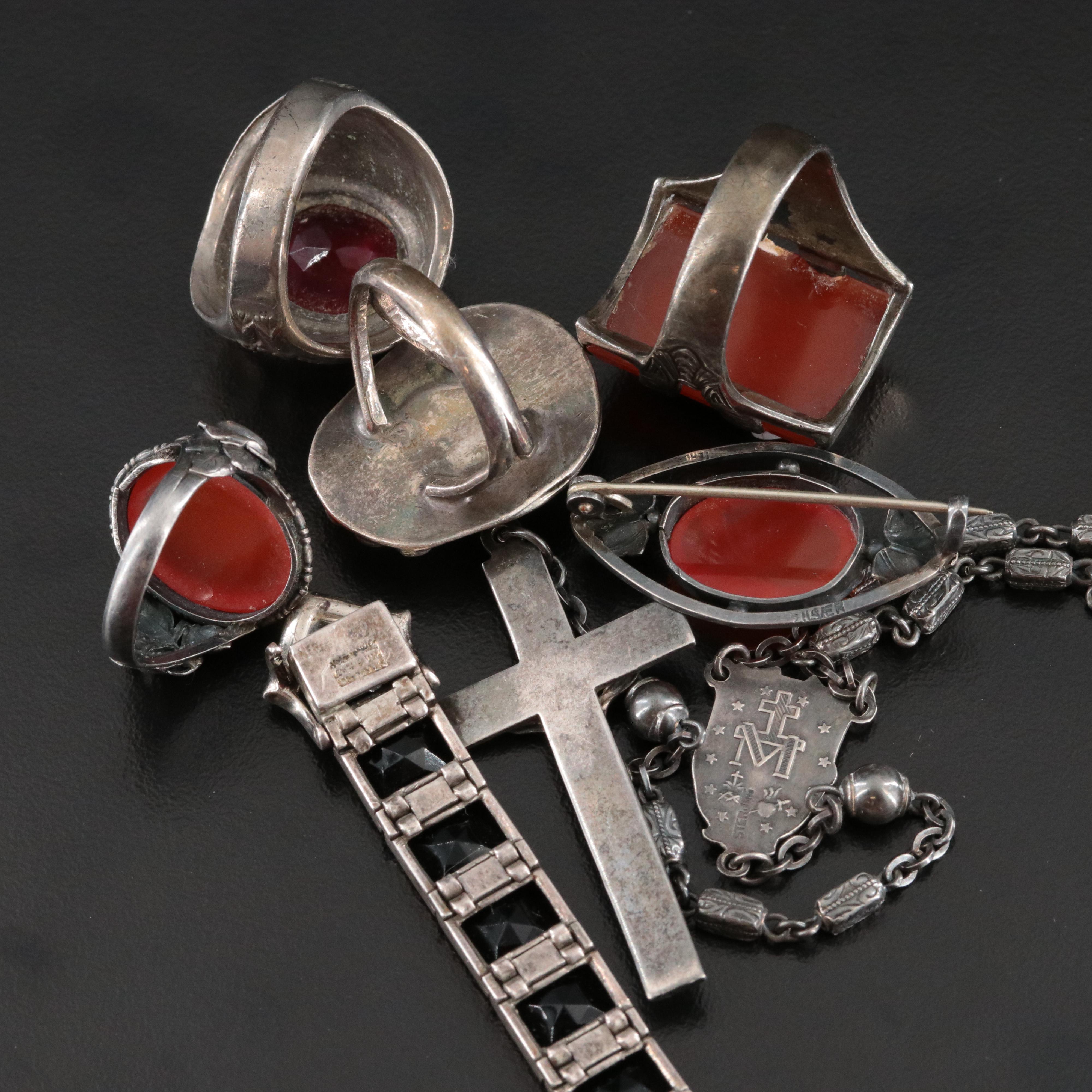 Vintage Sterling Gemstone Collection with Art Deco Bracelet