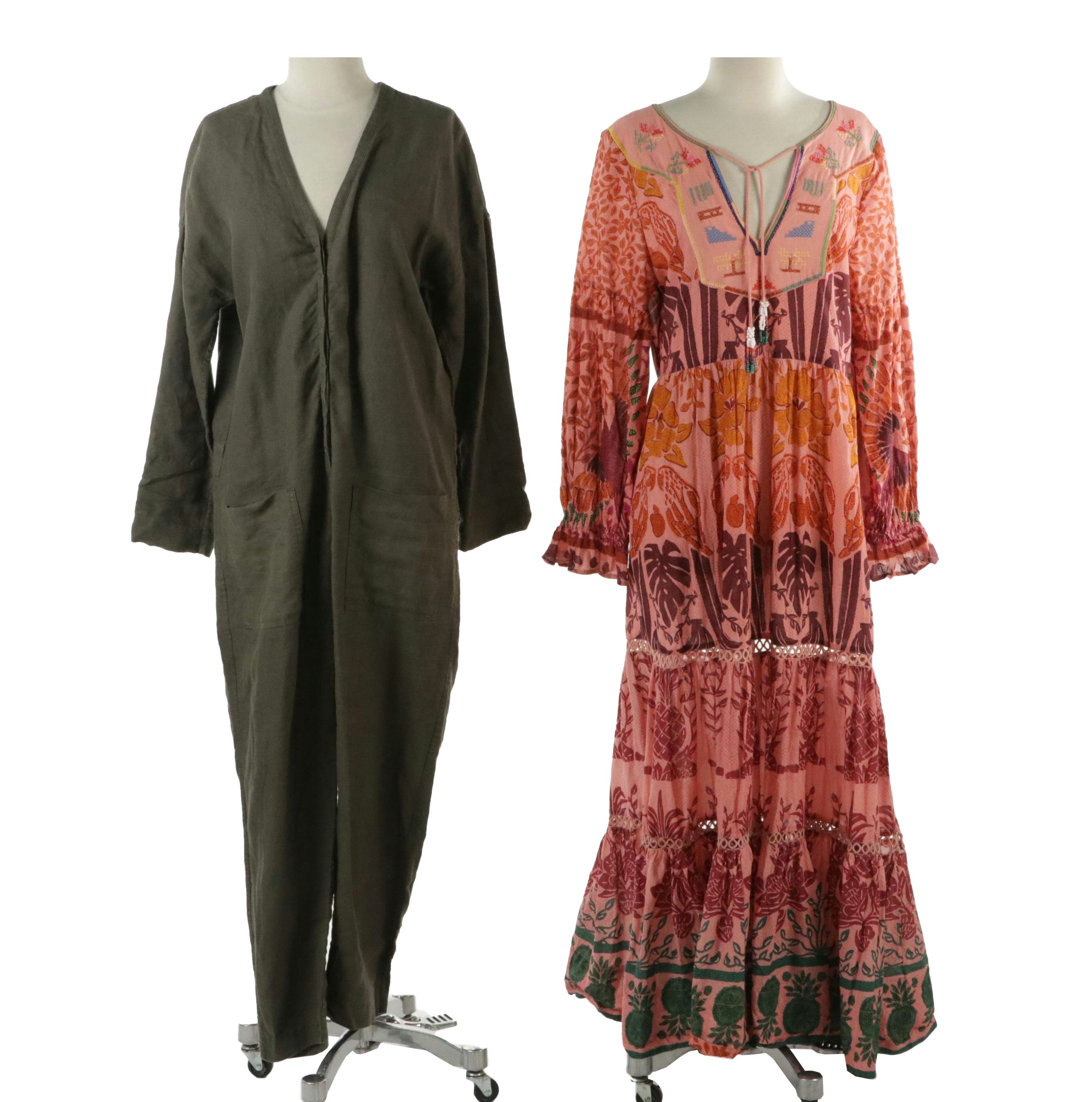 James Perse Linen Jumpsuit and Farm Rio Ainika Tiered Printed Maxi Dress