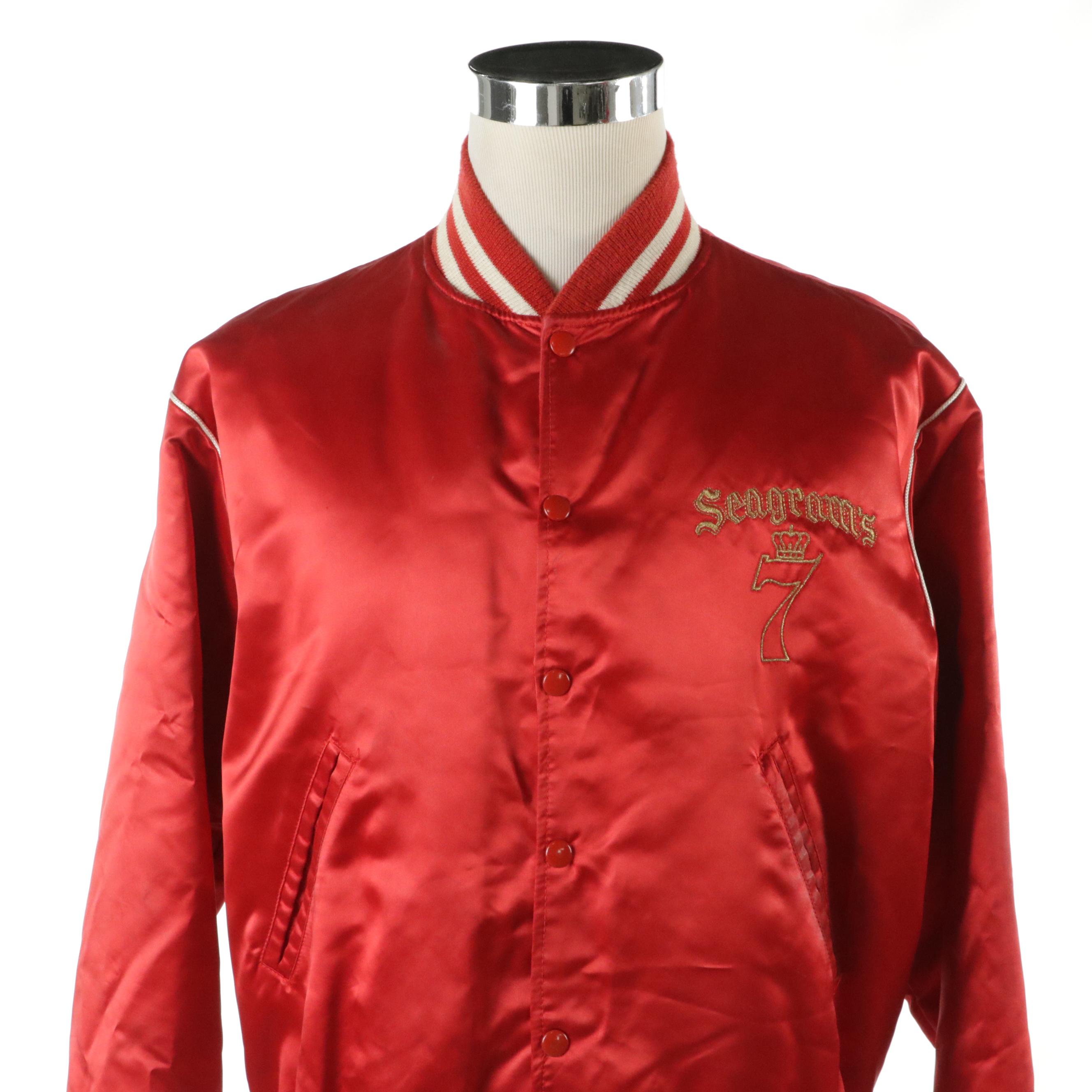 Men's Vintage Seagram's Embroidered Satin Bomber Jacket with Other Red Jacket