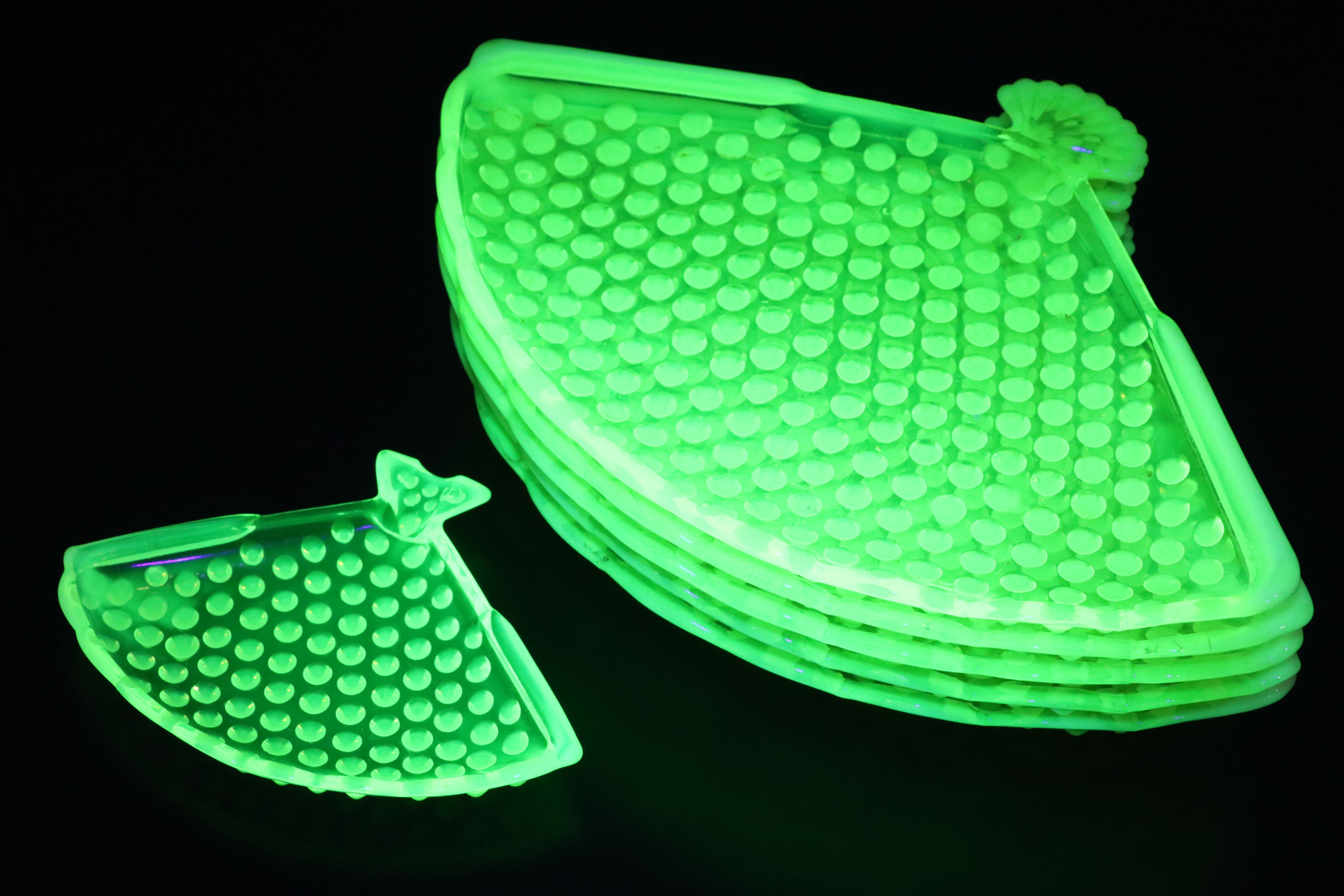 Fenton Hobnail Vaseline Opalescent Glass Fan Dishes, Vases and More Table Décor