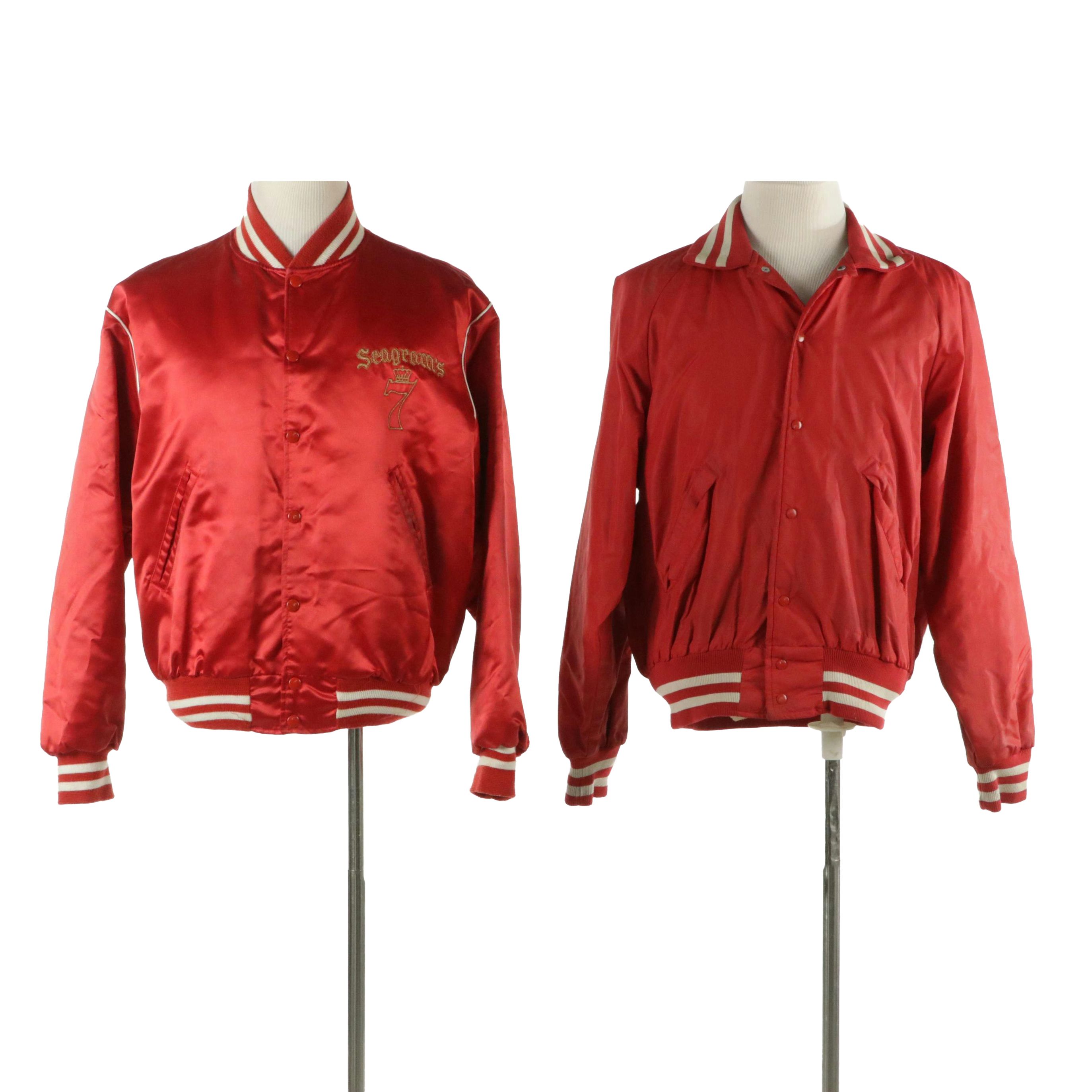 Men's Vintage Seagram's Embroidered Satin Bomber Jacket with Other Red Jacket