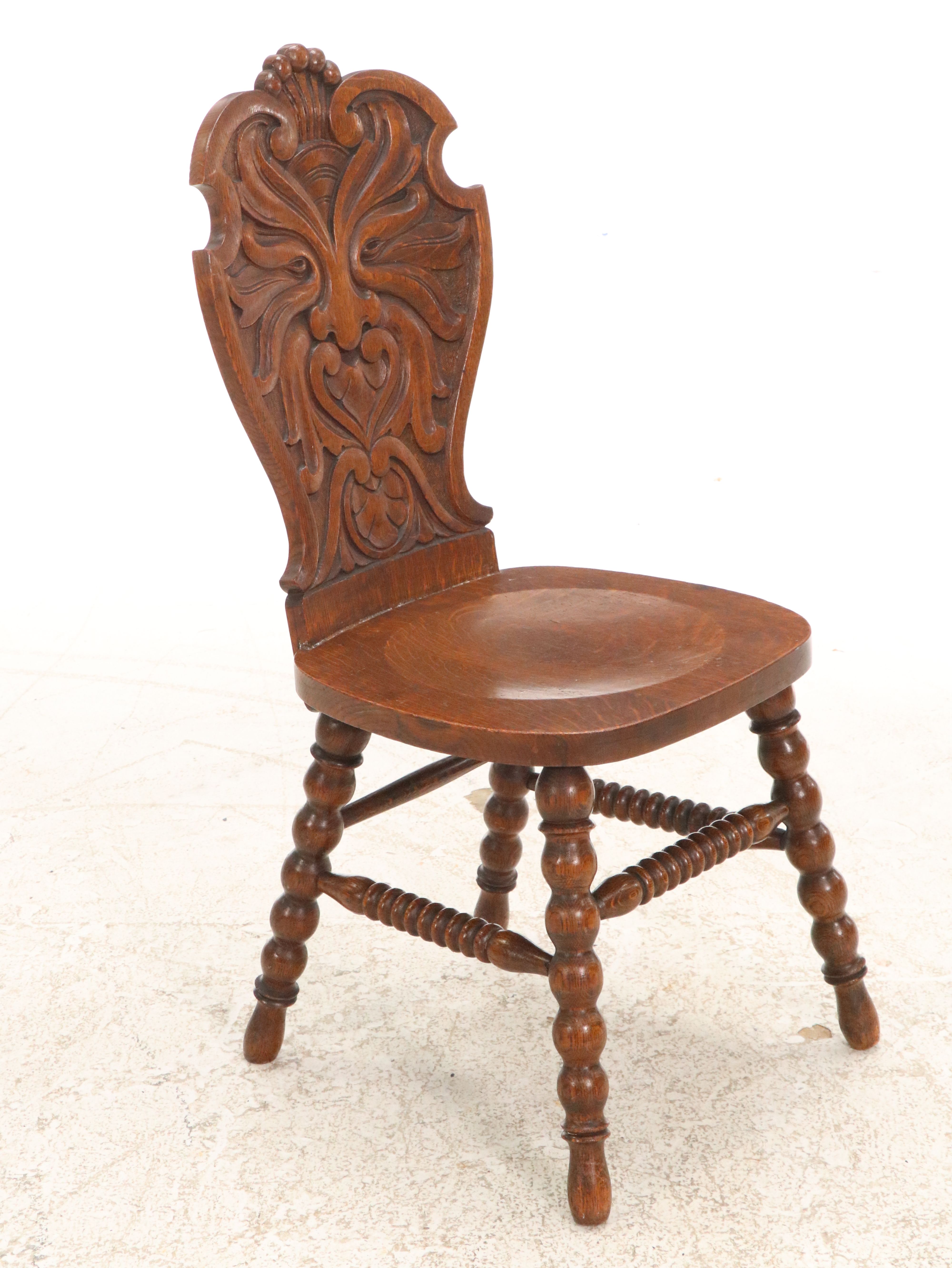 Jacobean Revival Carved Oak Side Chair, 19th Century