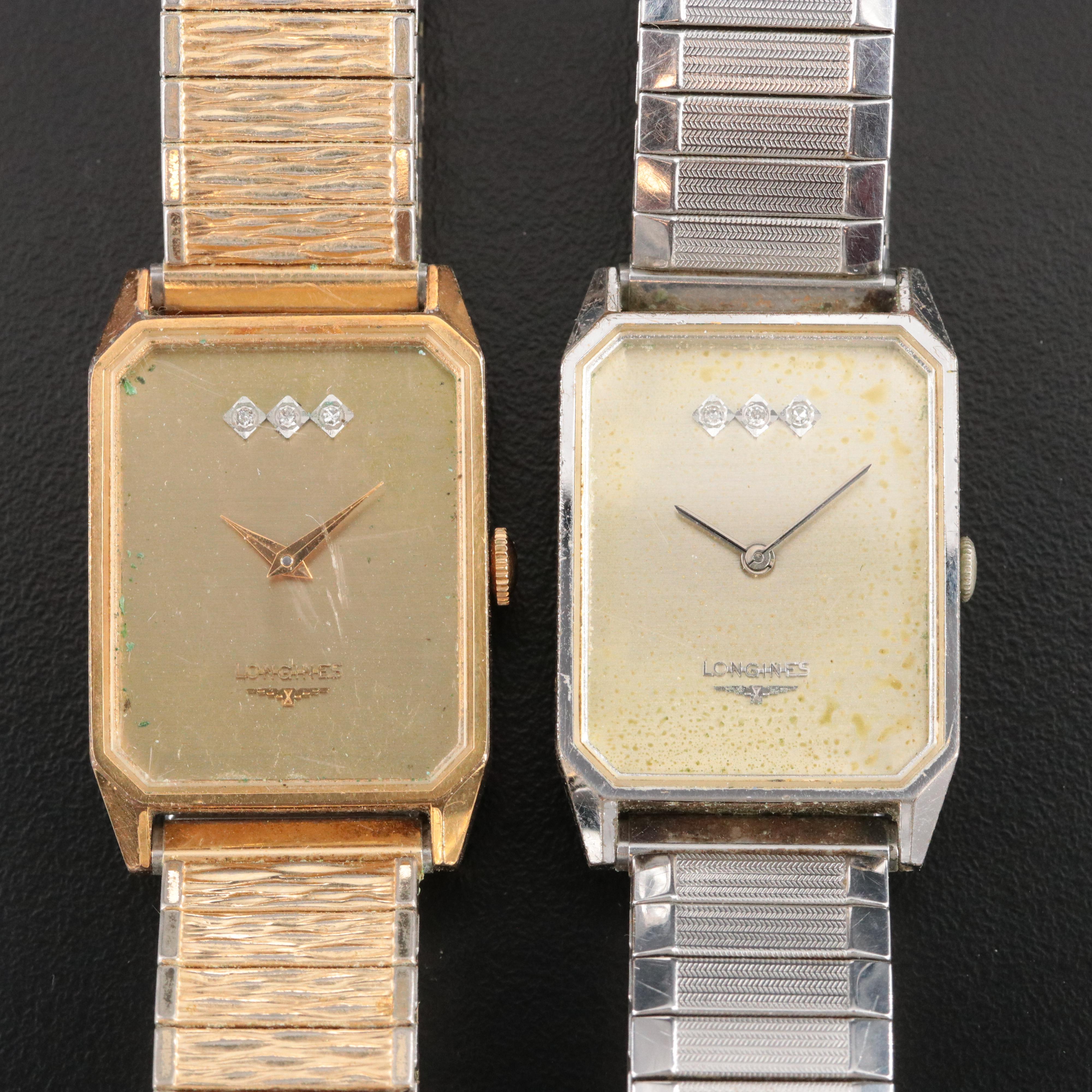 Pair of Longines Diamond Dial Stem Wind Watches