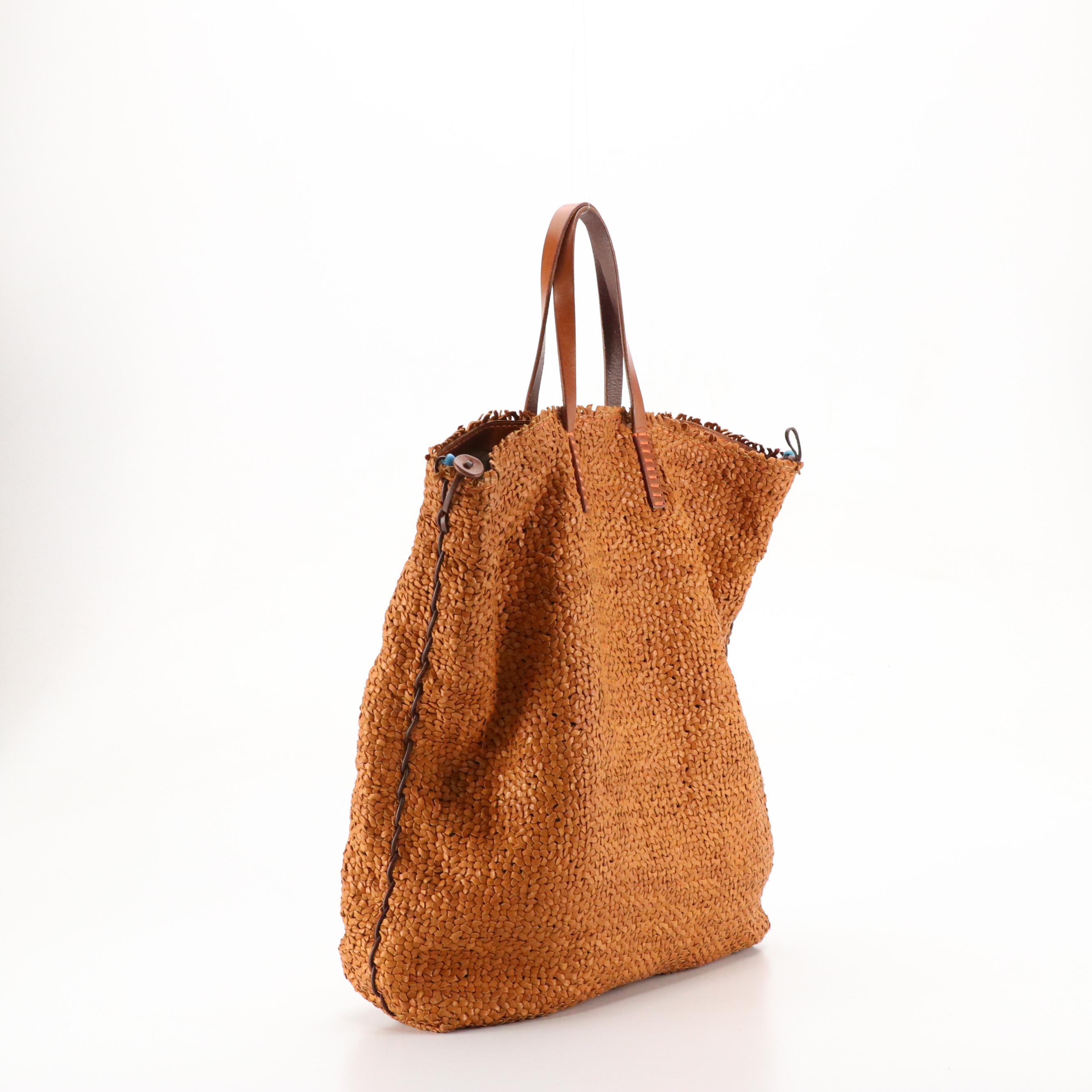 Henry Cuir for Barneys New York Tight Woven Leather Tote Bag with Bead Accents