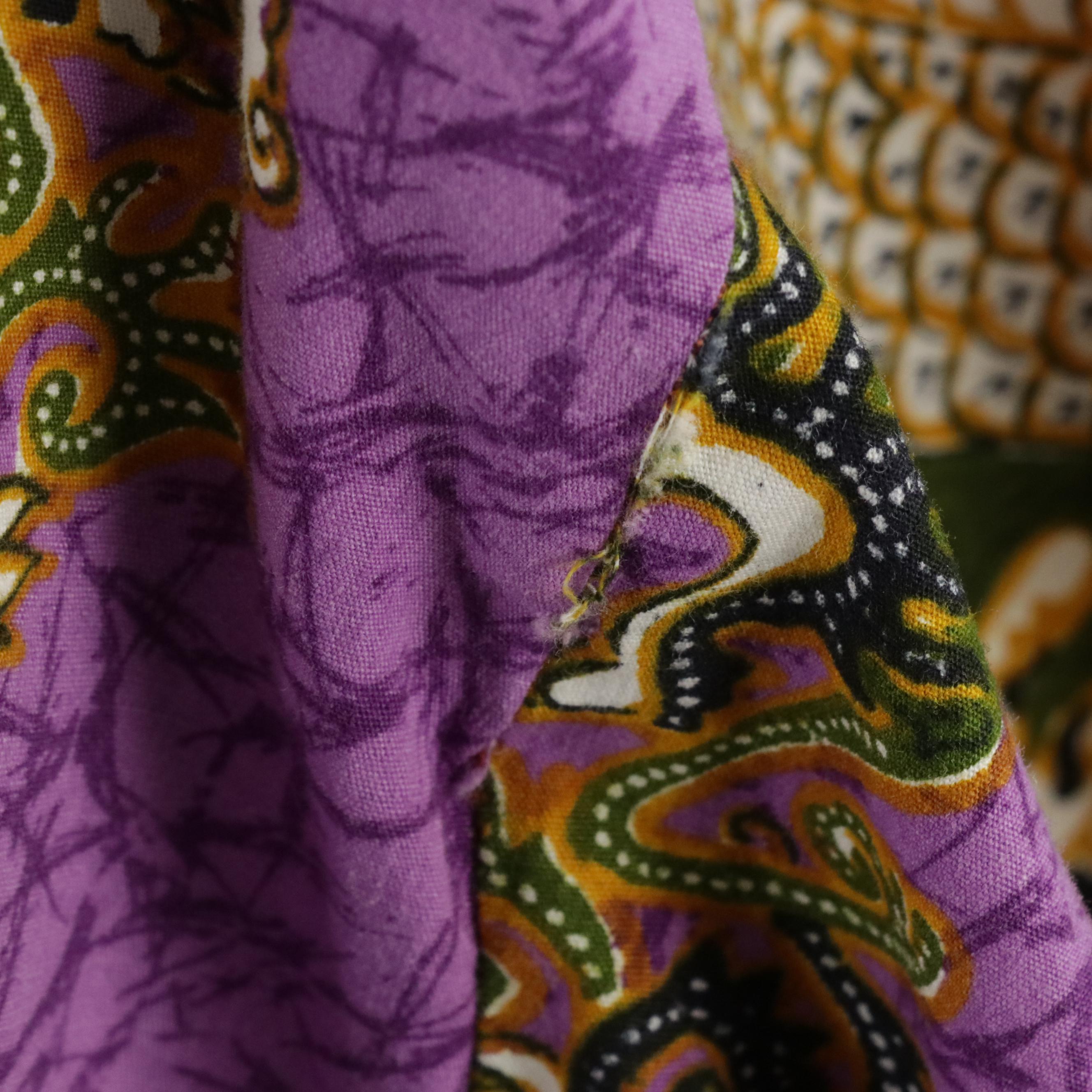 Casaurina Caftan Dress in Batik Dragon Print Thai Cotton, circa 1970