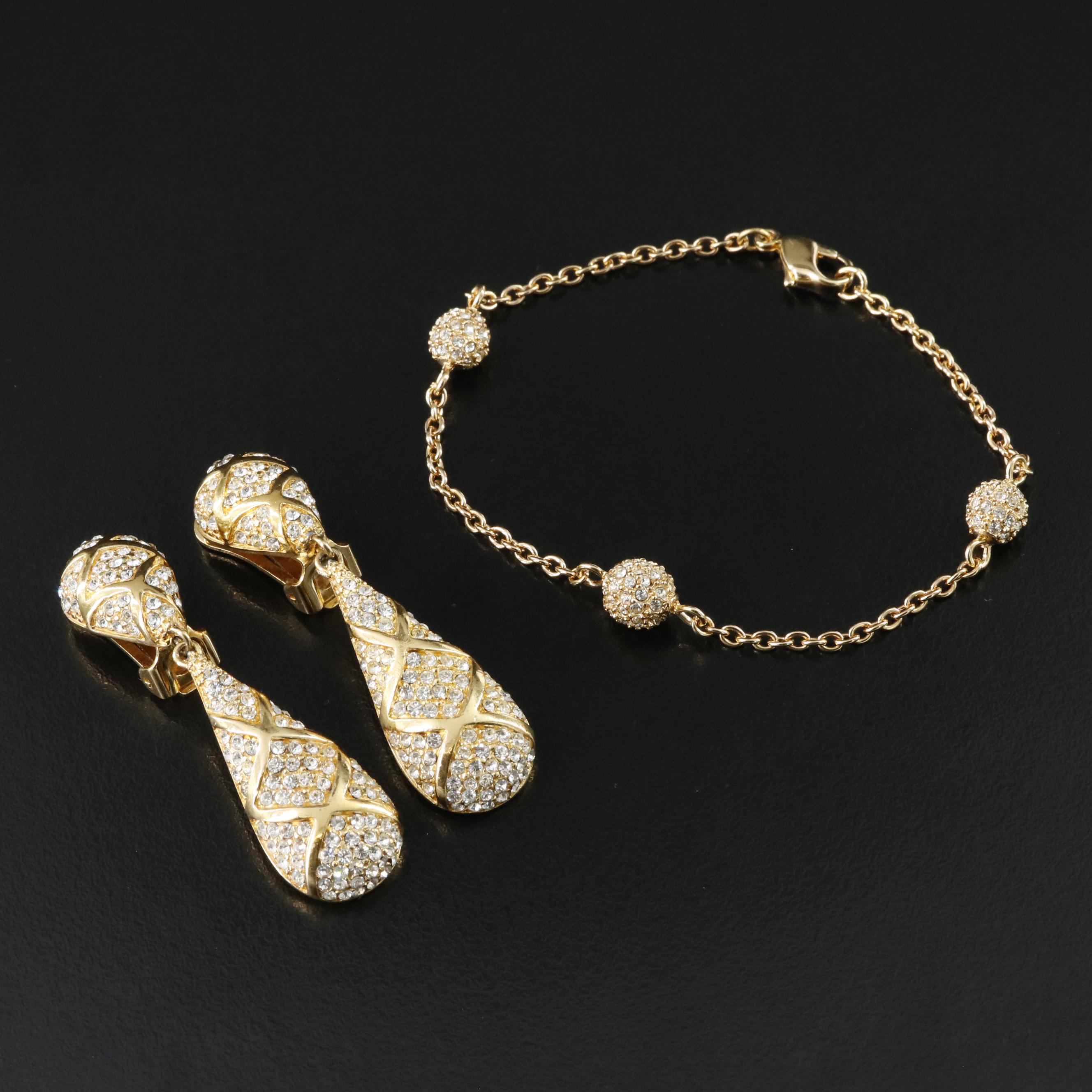Christian Dior Crystal Earrings and Station Bracelet
