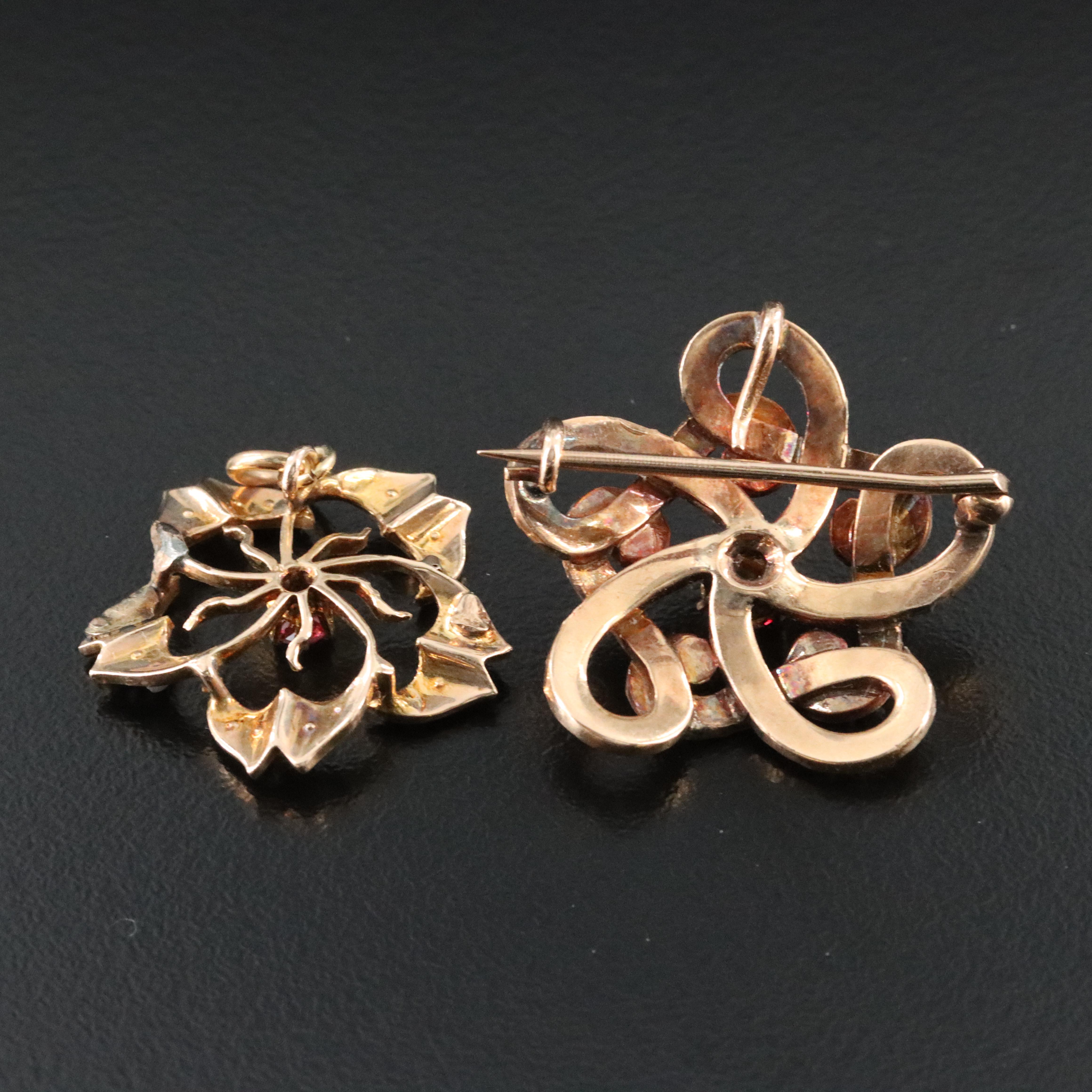 Antique 10K and 14K Brooch and Pendant Featuring Tourmaline and Seed Pearls