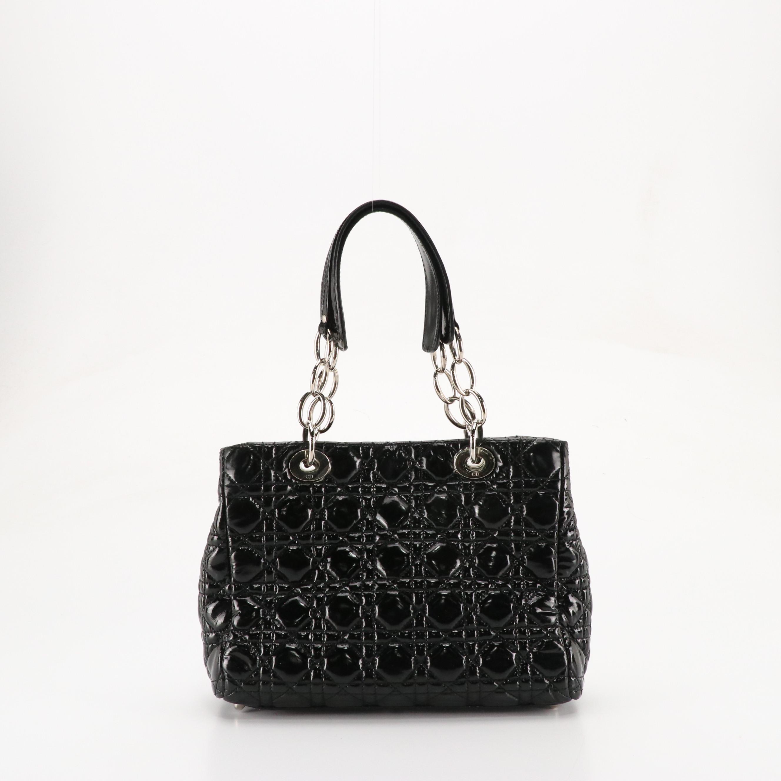 Christian Dior Black Cannage Patent Leather Lady Dior Shopping Tote