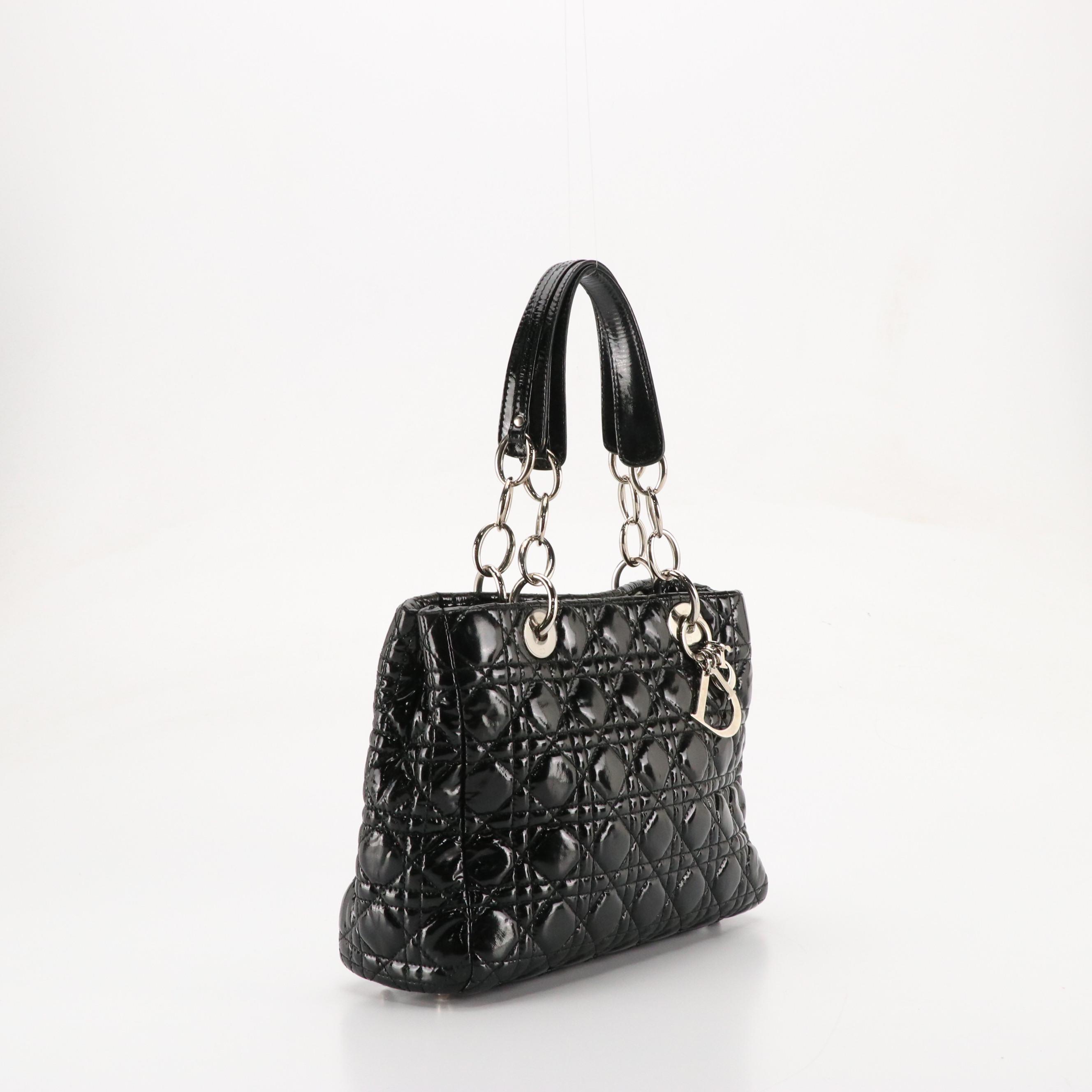 Christian Dior Black Cannage Patent Leather Lady Dior Shopping Tote