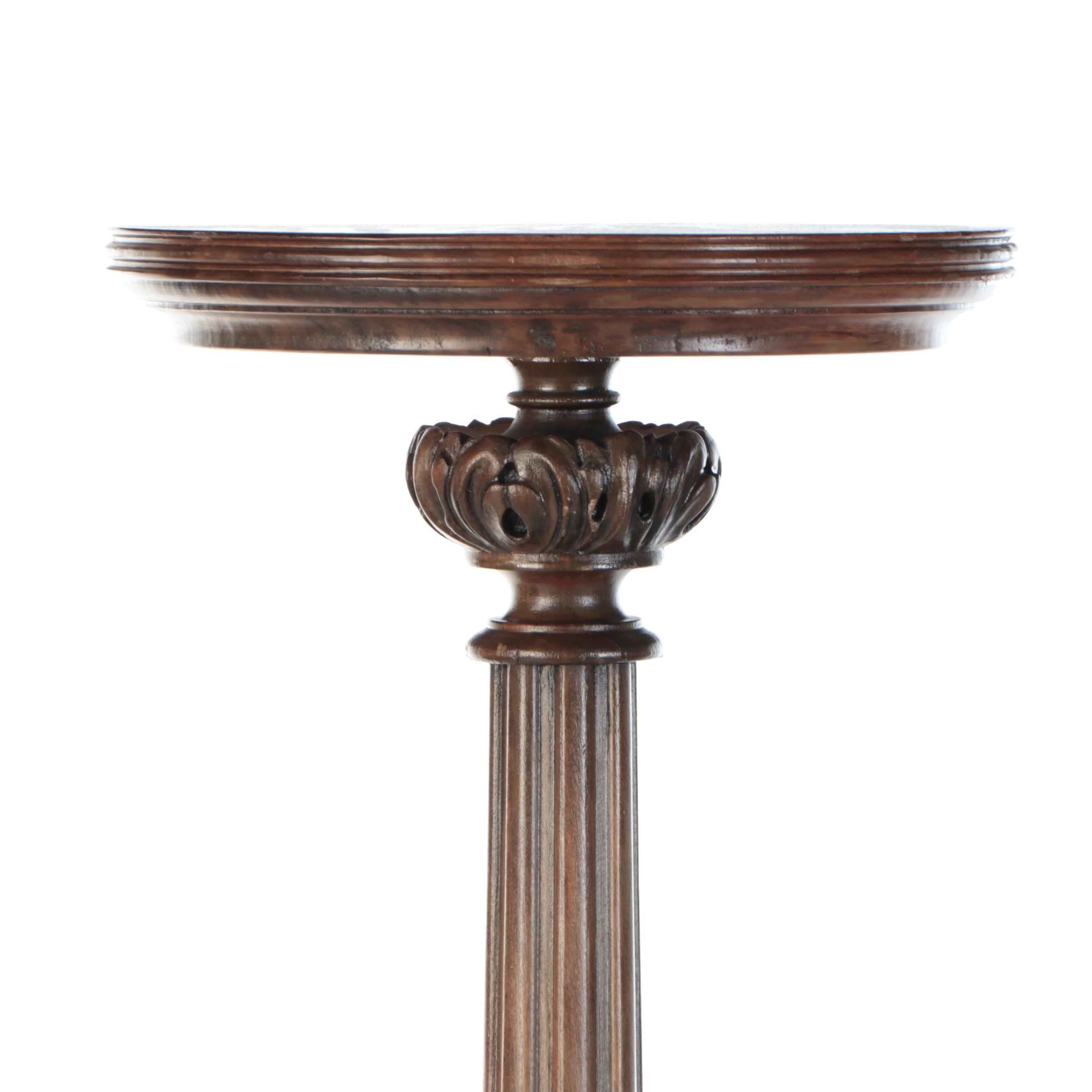 Baroque Style Carved Wood Tall Plant Stand