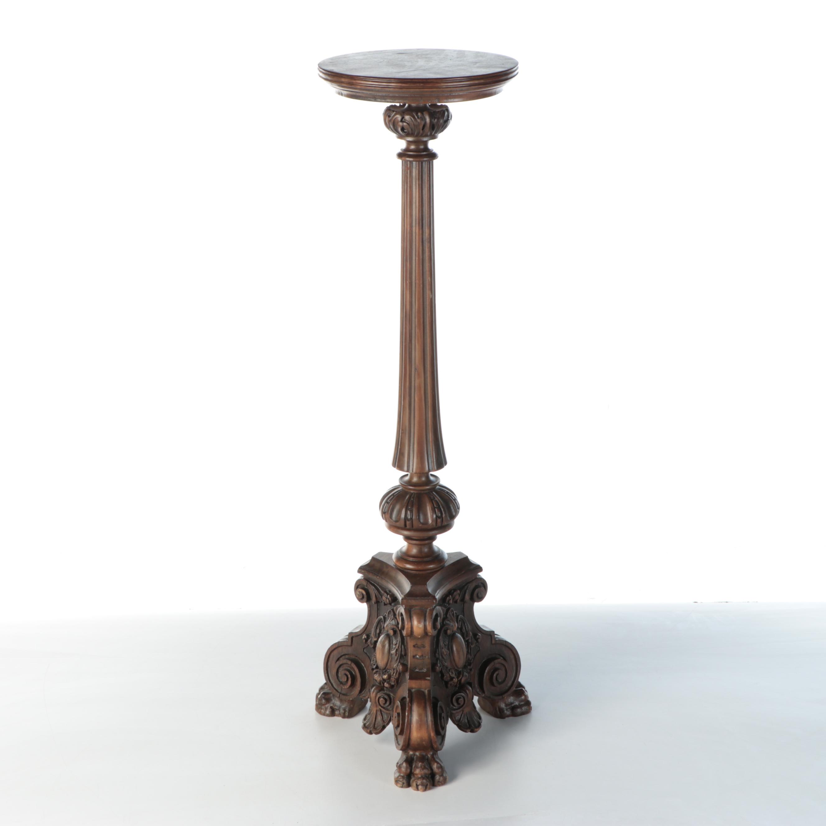 Baroque Style Carved Wood Tall Plant Stand