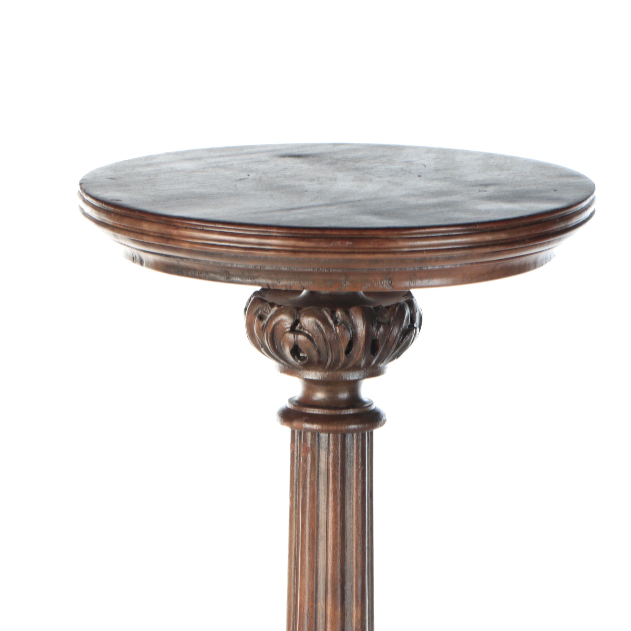 Baroque Style Carved Wood Tall Plant Stand