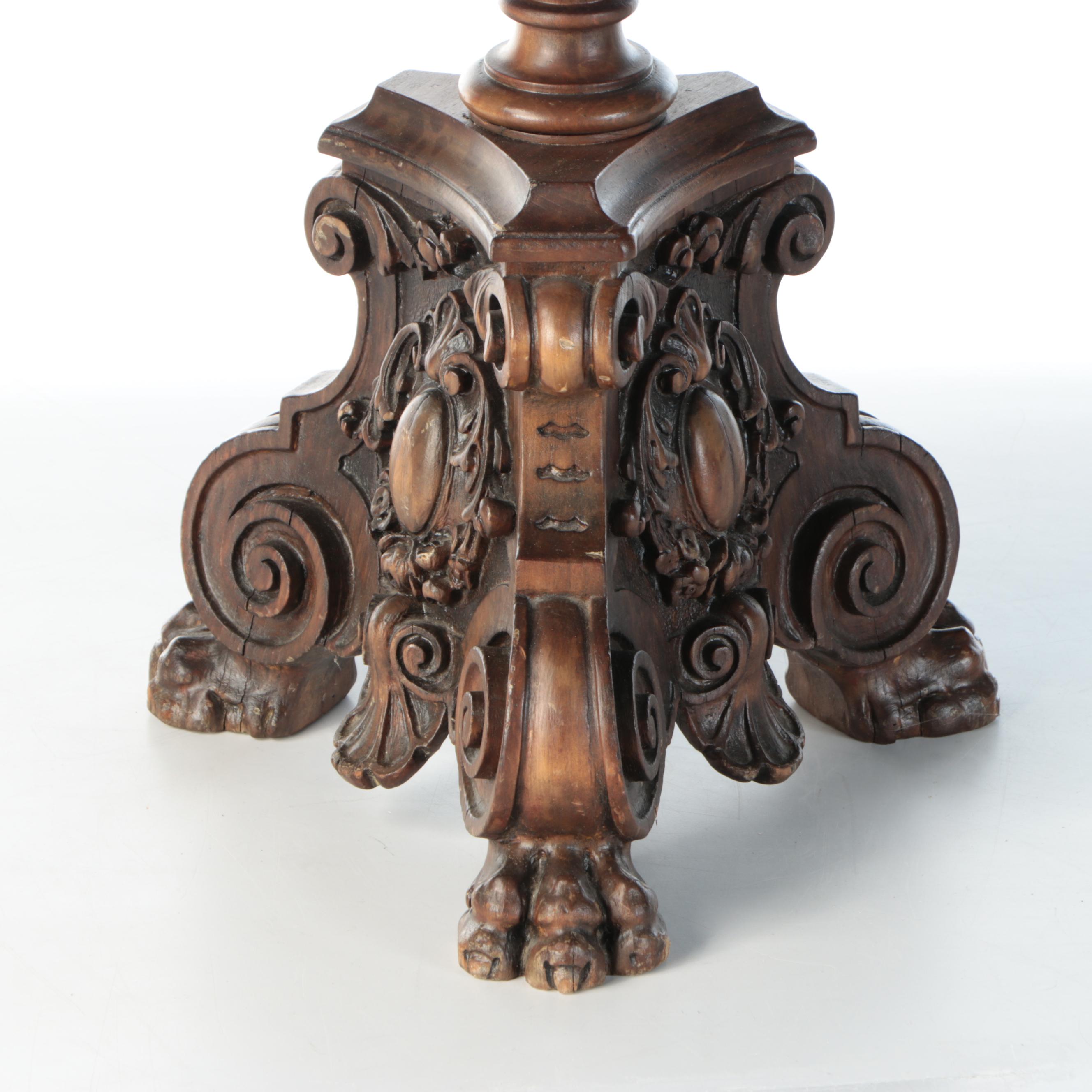 Baroque Style Carved Wood Tall Plant Stand