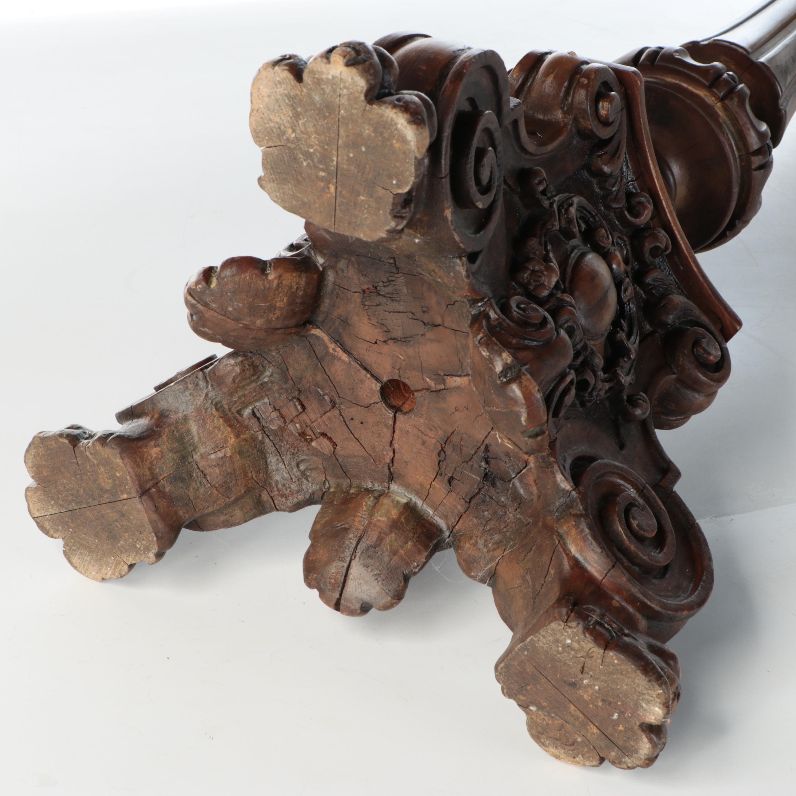 Baroque Style Carved Wood Tall Plant Stand