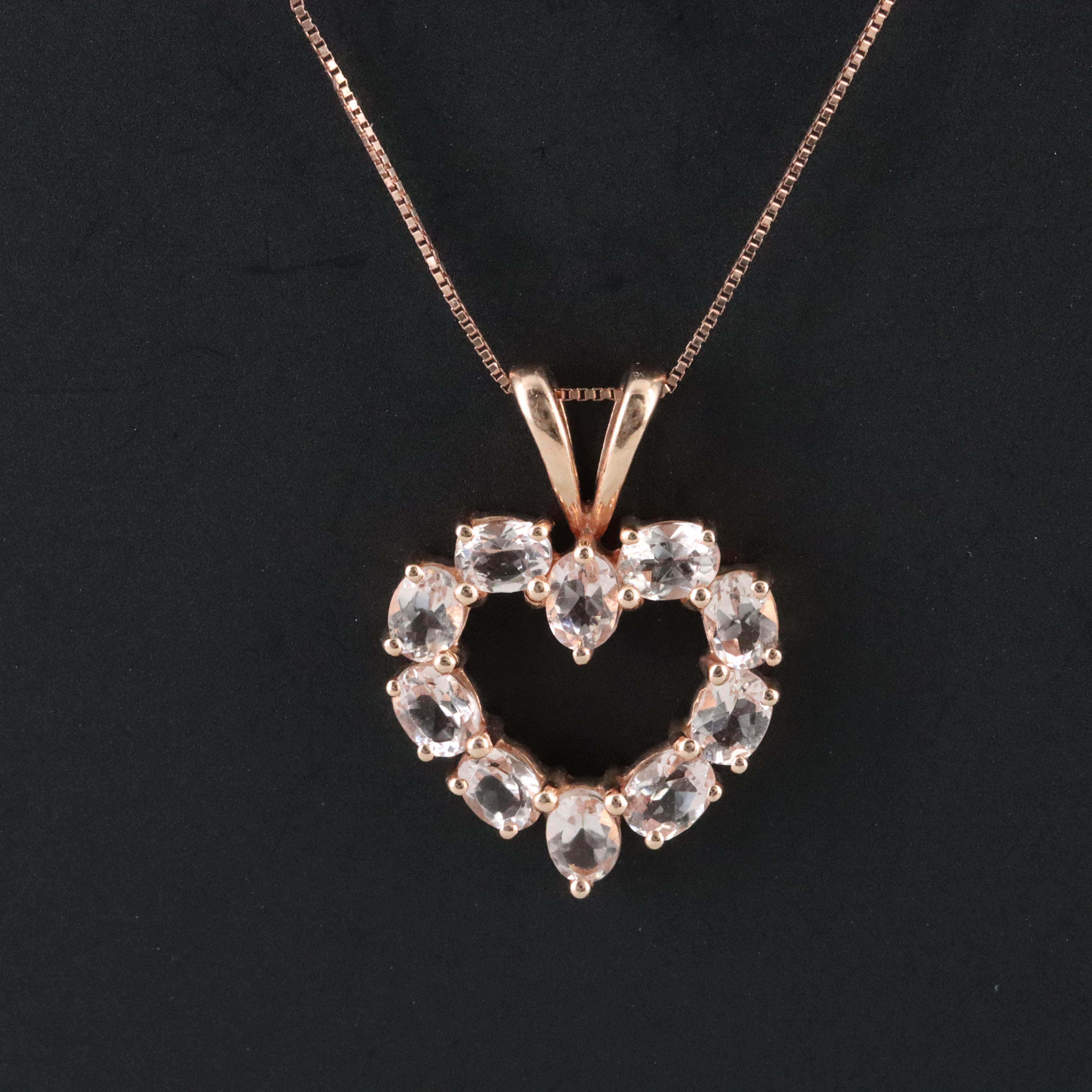 14K Rose Gold Morganite Heart Pendant Necklace