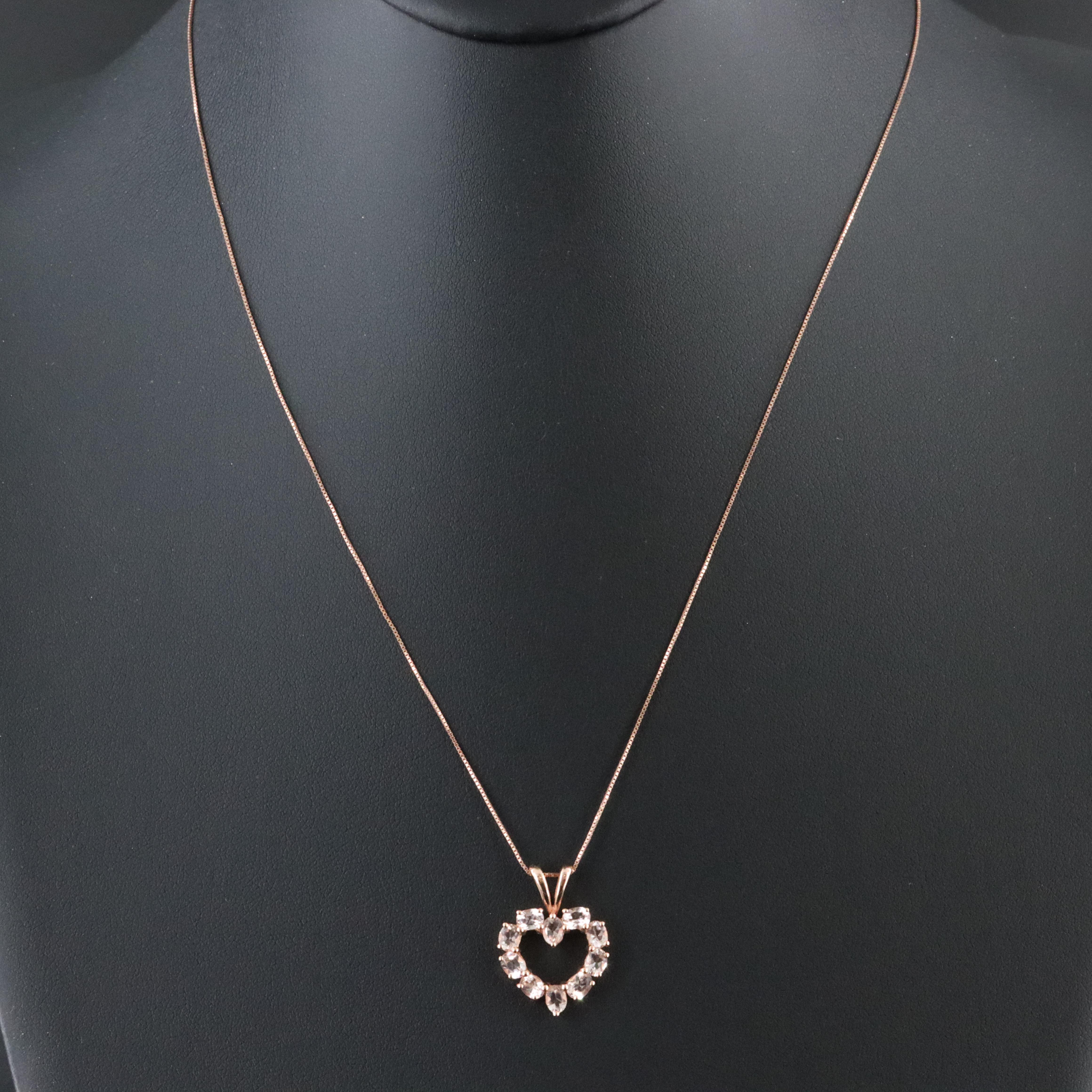 14K Rose Gold Morganite Heart Pendant Necklace