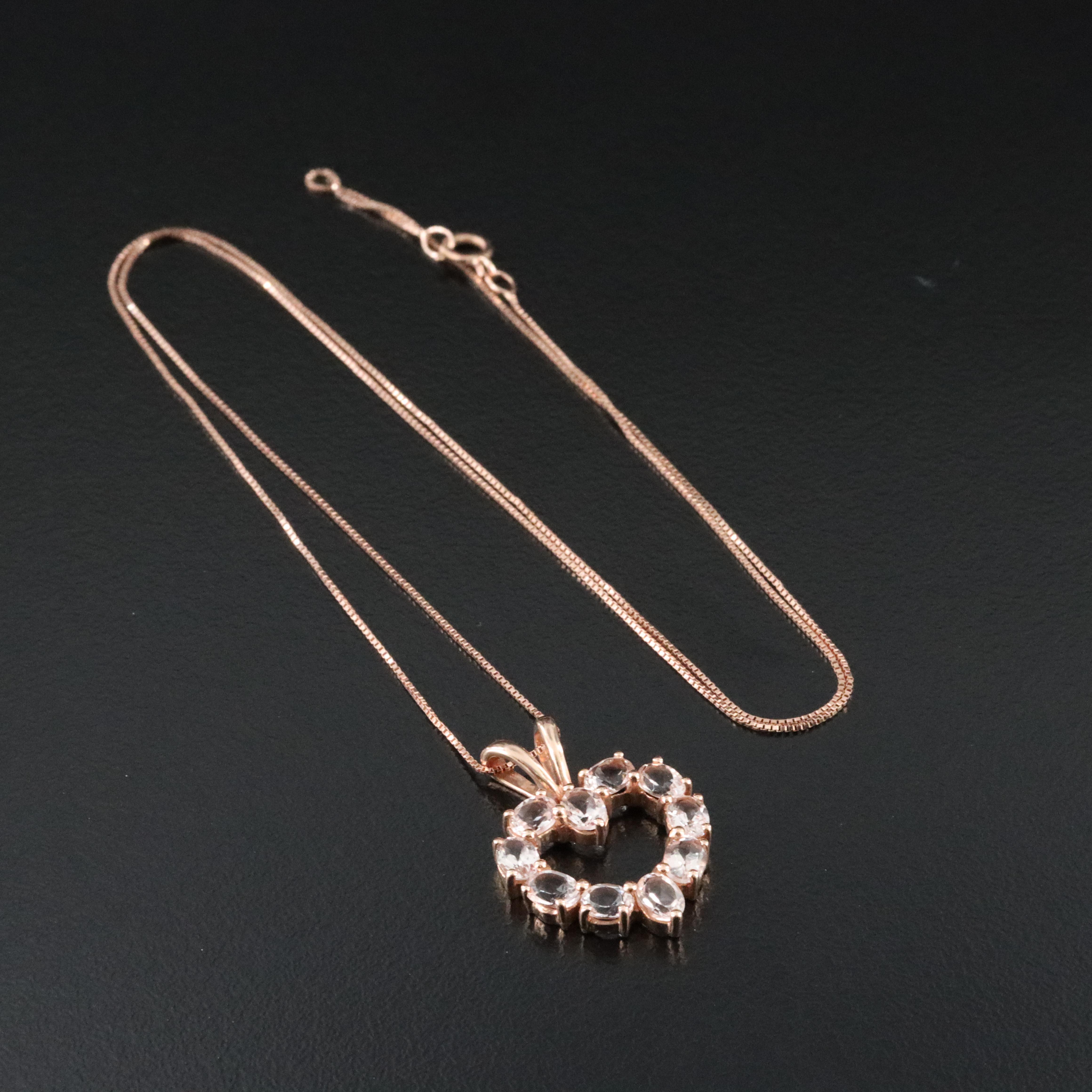 14K Rose Gold Morganite Heart Pendant Necklace