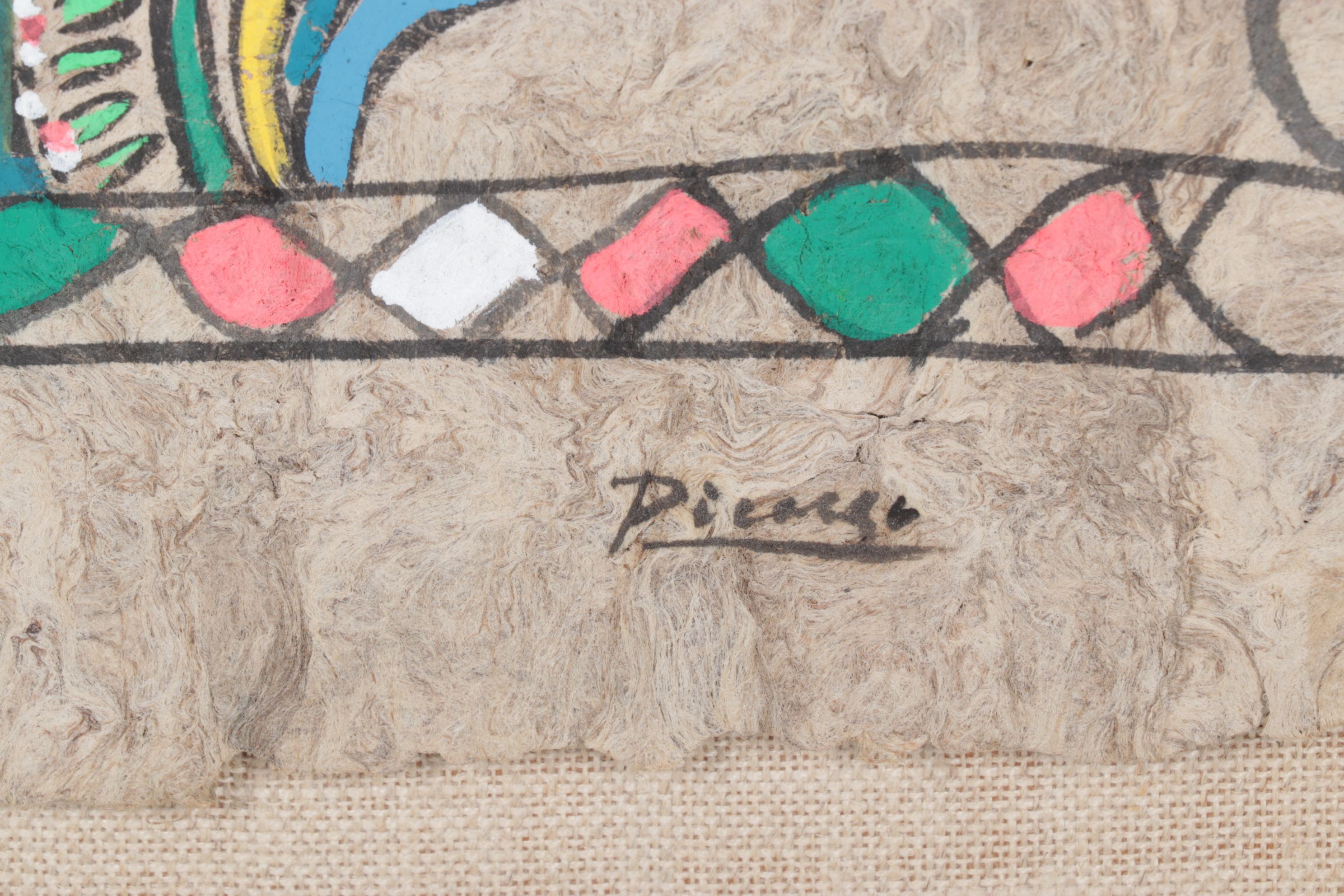 Mexican Folk Art Amate Bark Painting of Birds with Vegetal Motifs