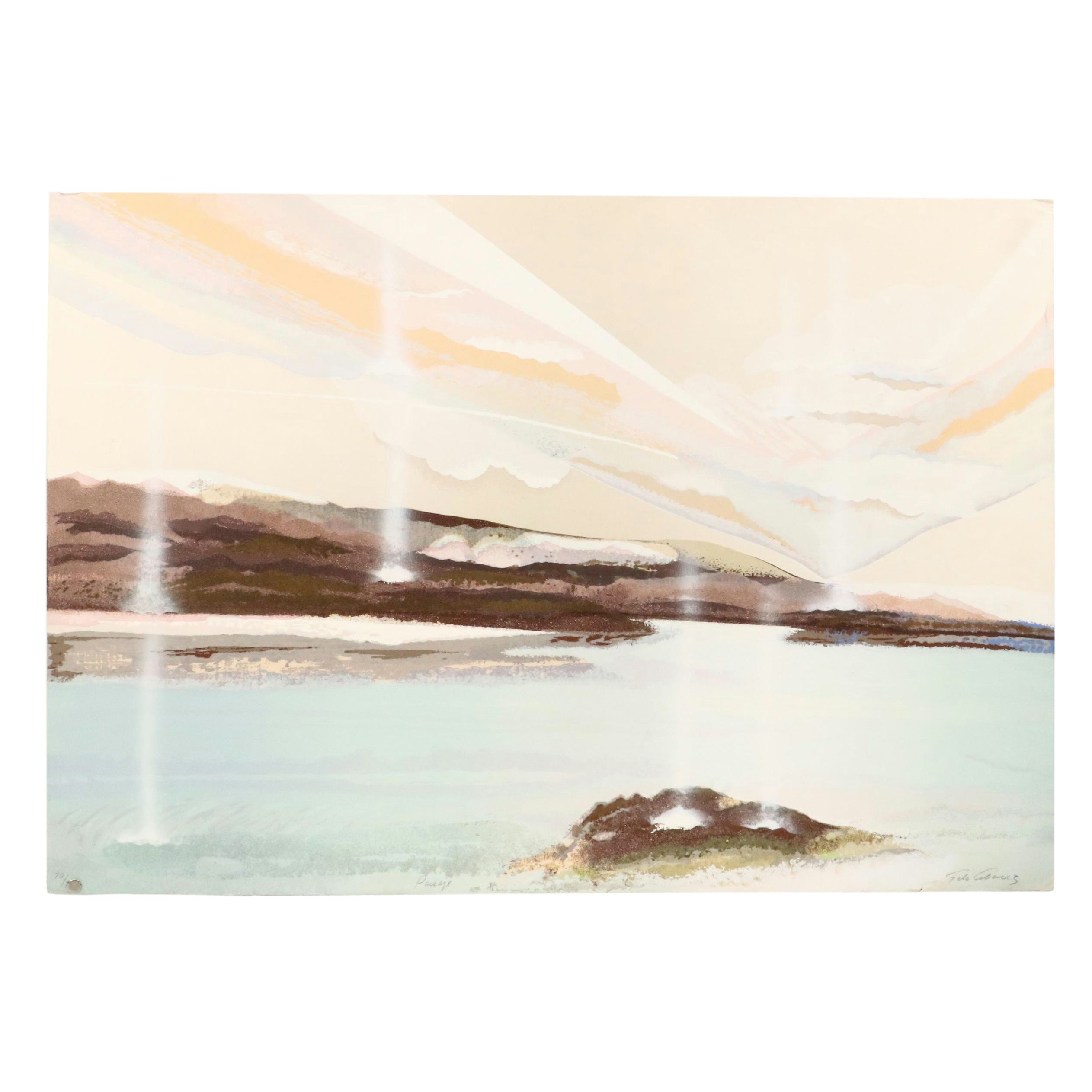 Elba Alvarez Landscape Embellished Serigraph "Paisaje," Late 20th Century