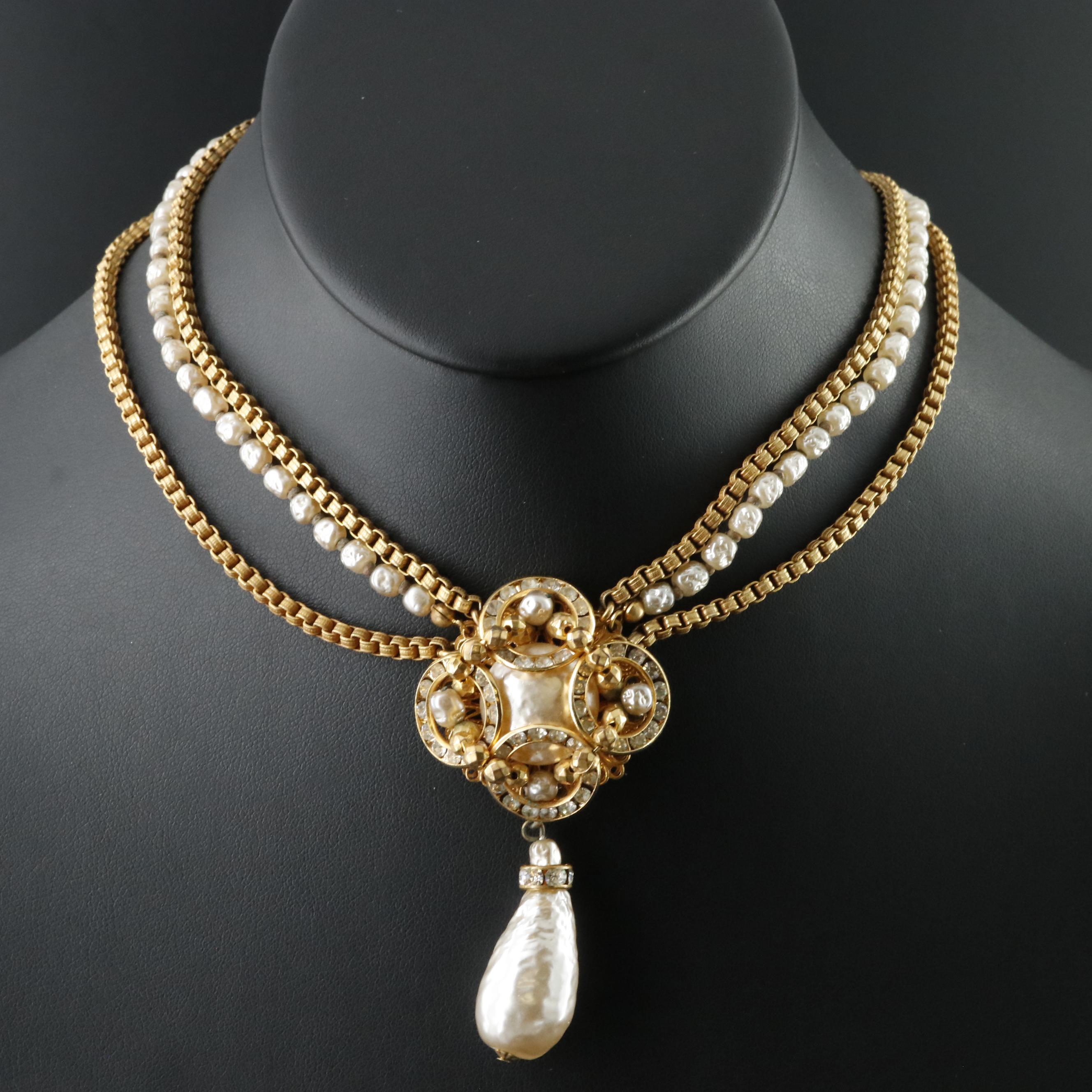 Frank Hess for Miriam Haskell Imitation Pearl and Rhinestone Necklace, 1950s