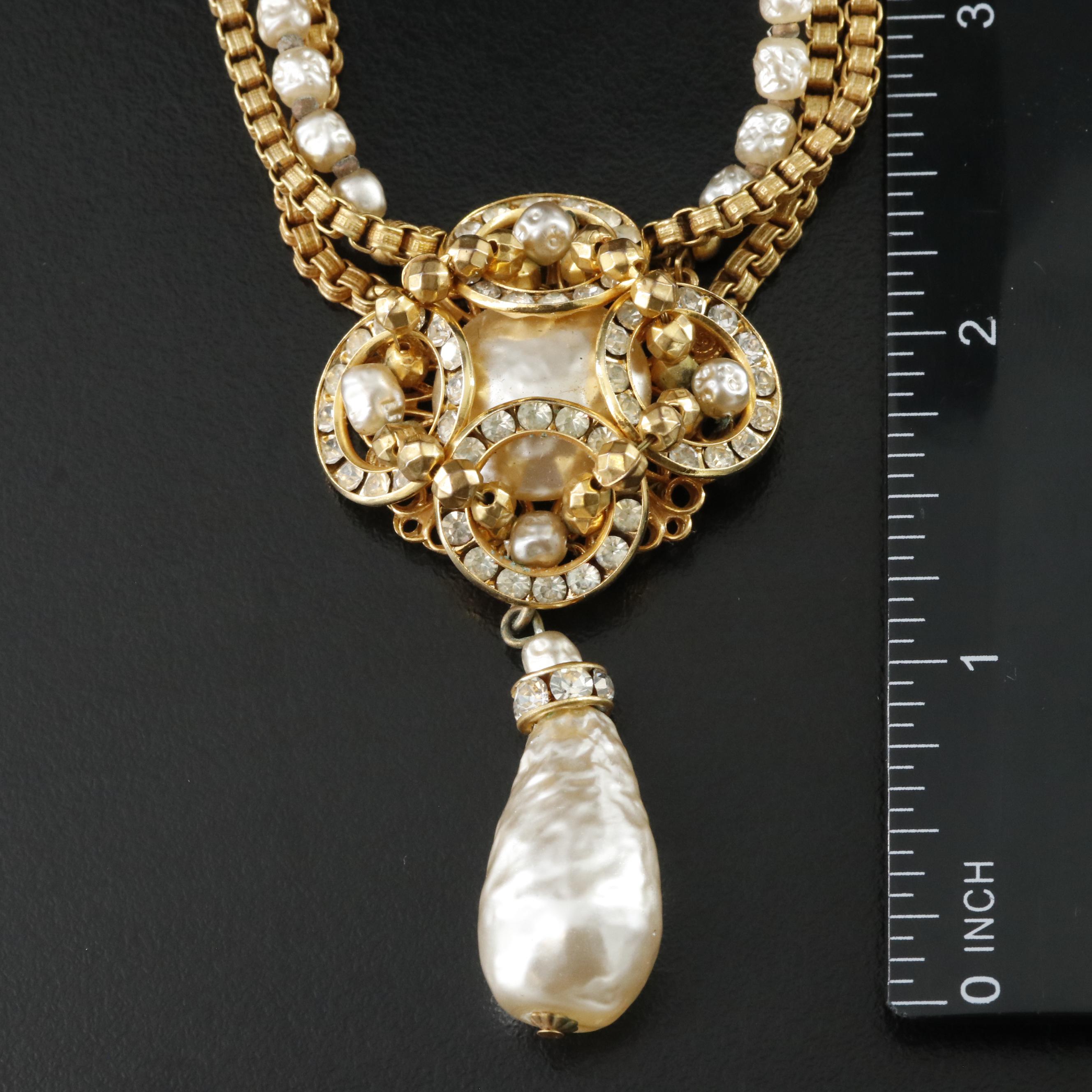 Frank Hess for Miriam Haskell Imitation Pearl and Rhinestone Necklace, 1950s
