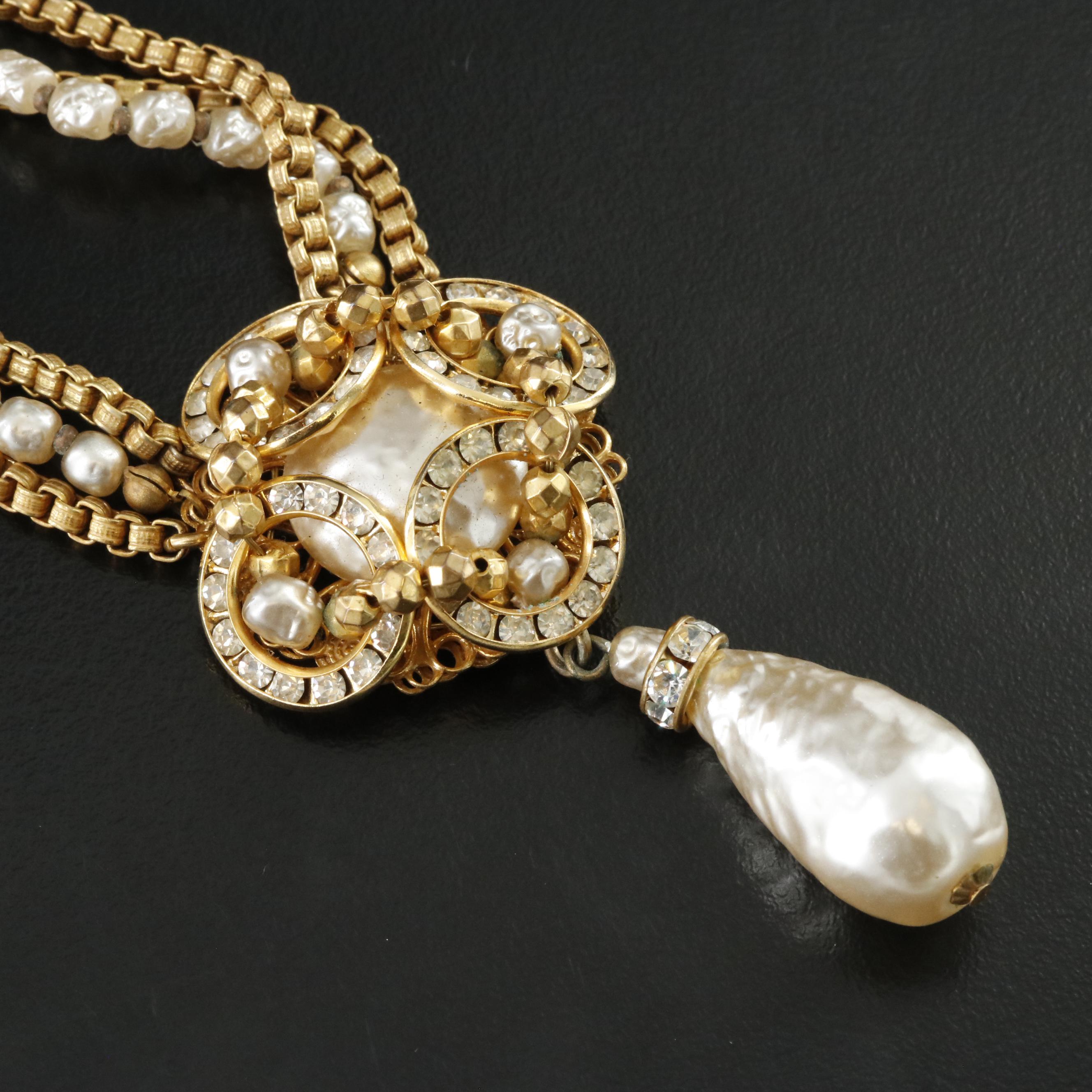 Frank Hess for Miriam Haskell Imitation Pearl and Rhinestone Necklace, 1950s