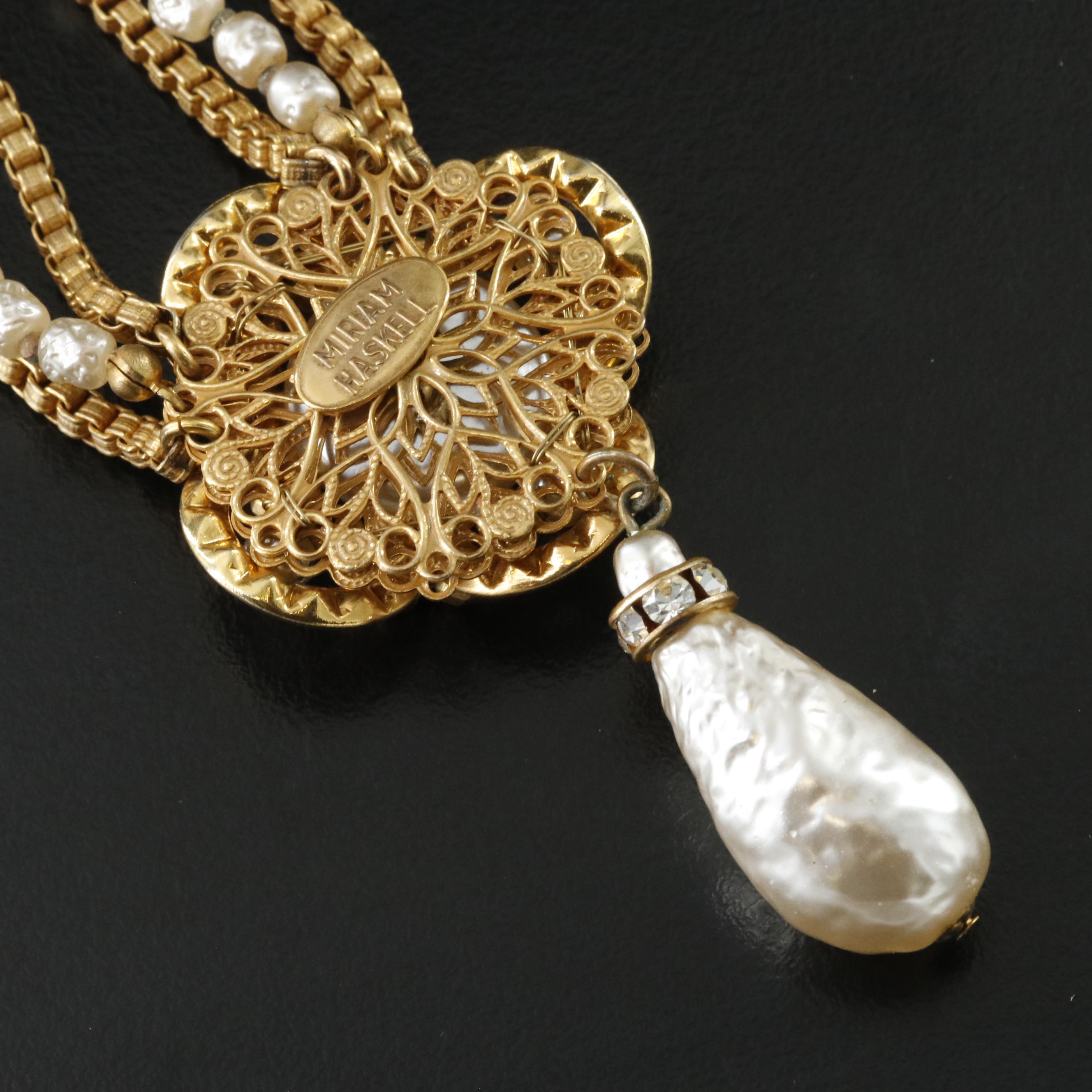 Frank Hess for Miriam Haskell Imitation Pearl and Rhinestone Necklace, 1950s