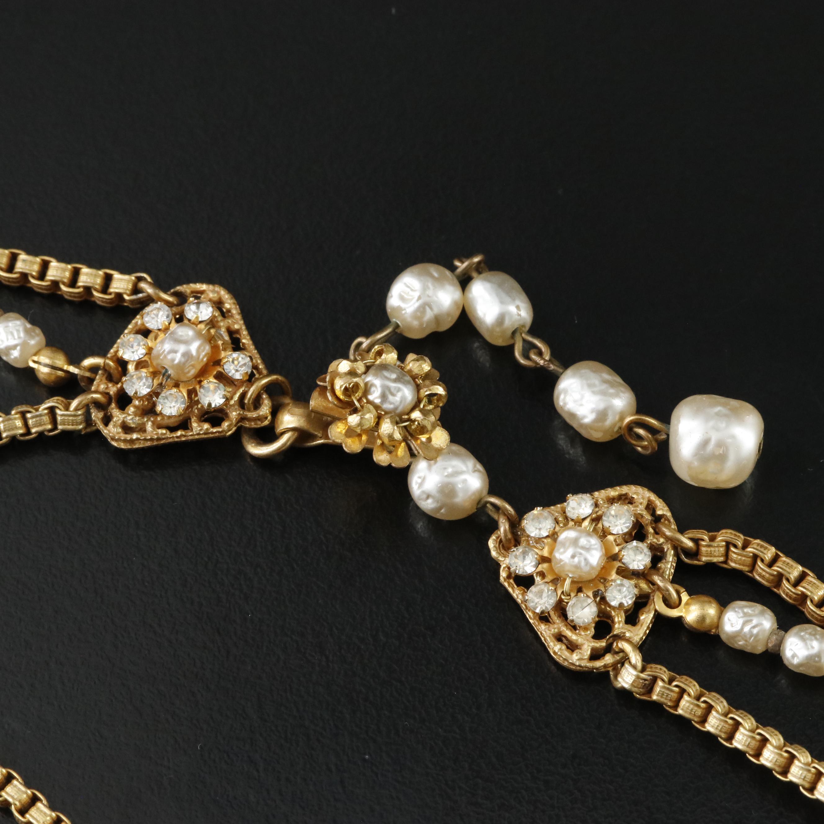 Frank Hess for Miriam Haskell Imitation Pearl and Rhinestone Necklace, 1950s