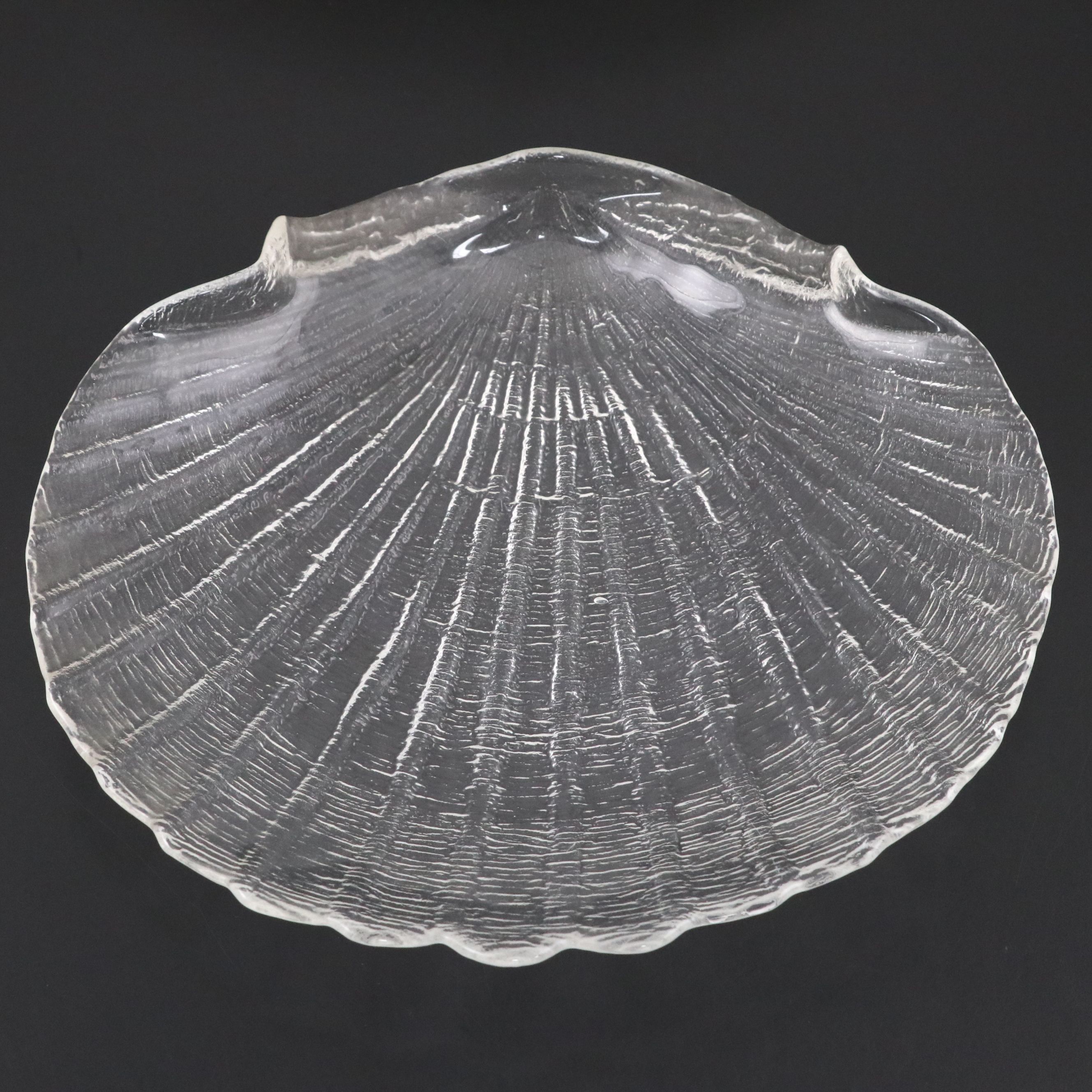 Eight Pressed Glass Shell Dinner Plates