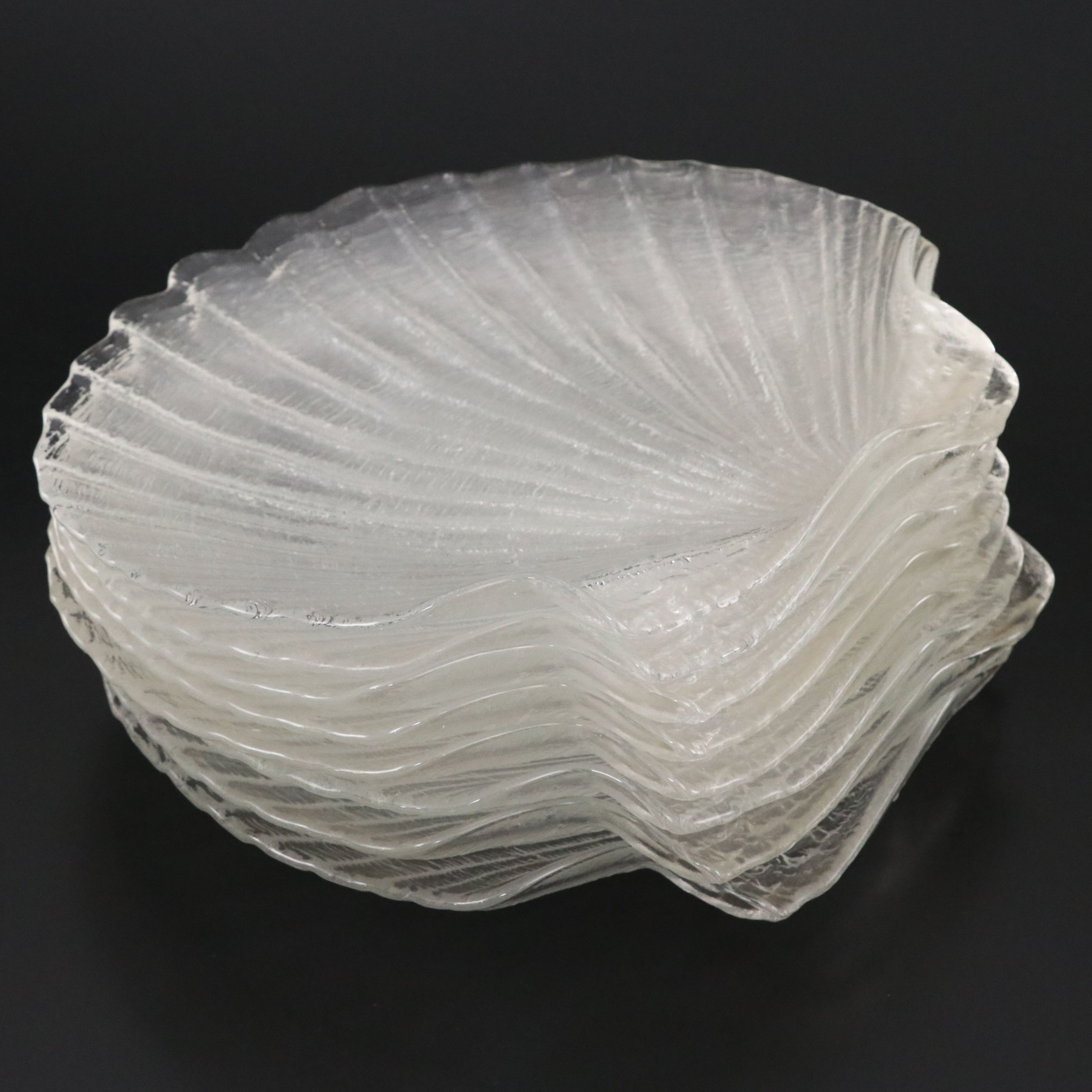Eight Pressed Glass Shell Dinner Plates