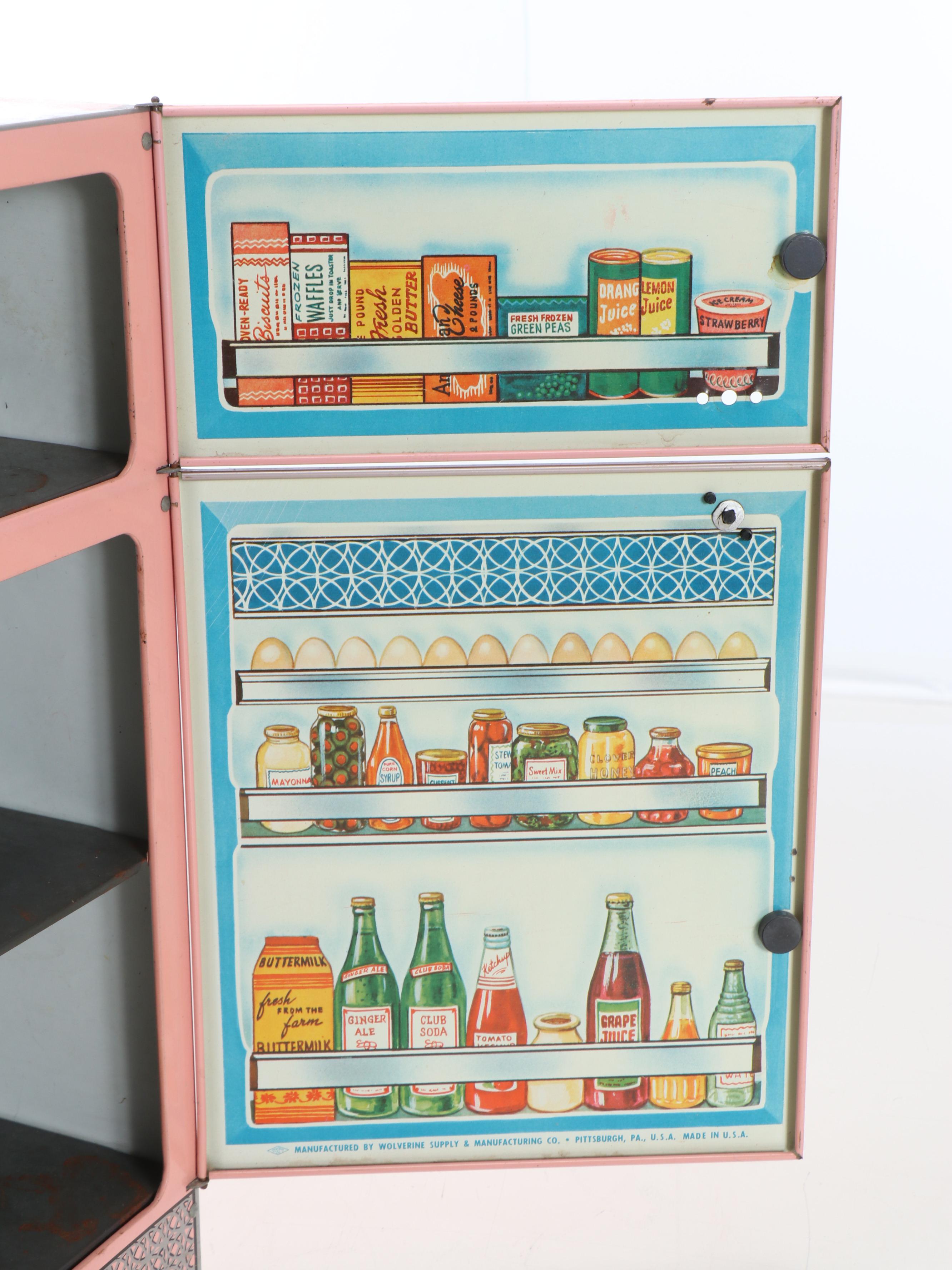 Vintage Pink Tin Appliance Toys with Play Cookware and Plates