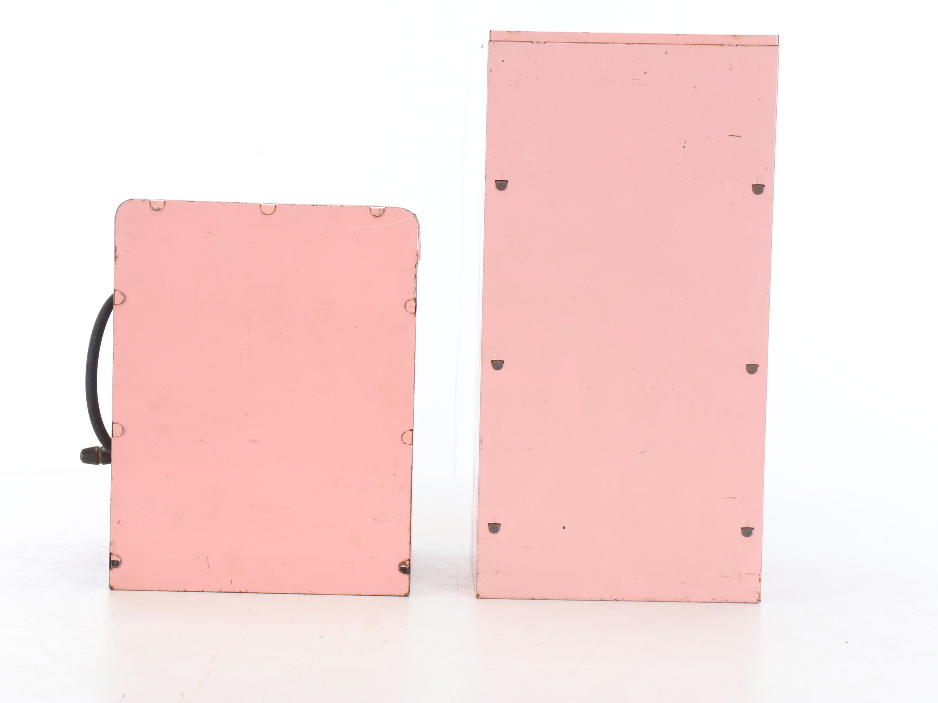 Vintage Pink Tin Appliance Toys with Play Cookware and Plates