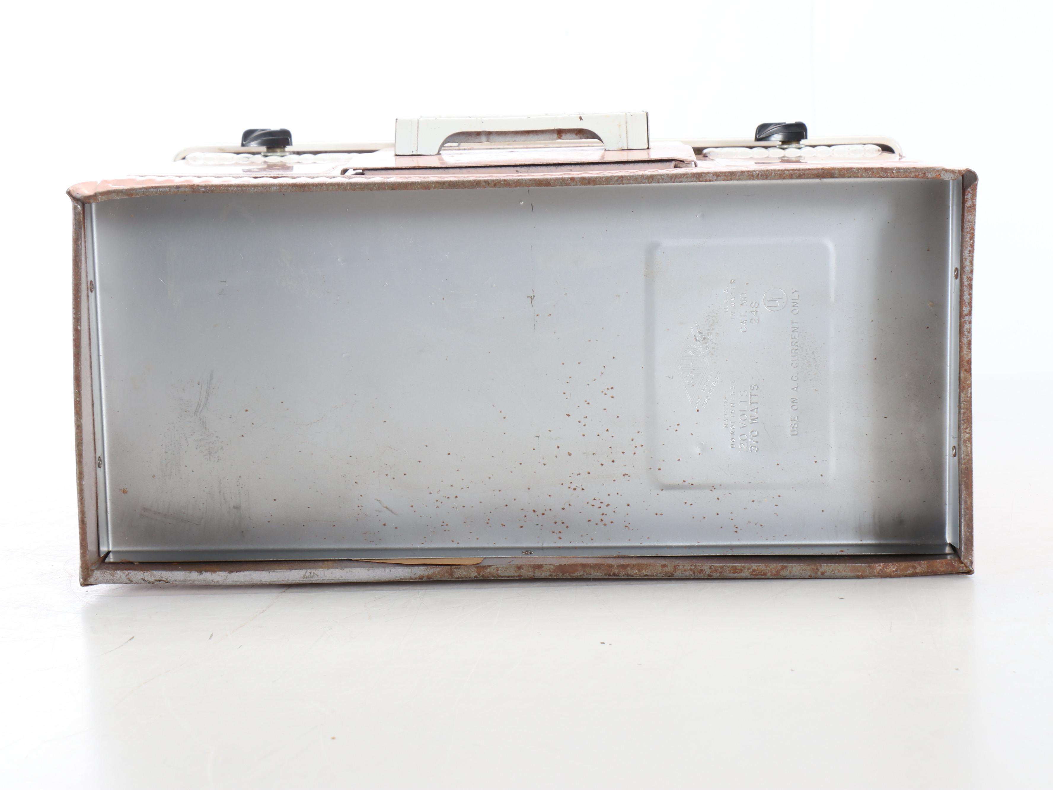 Vintage Pink Tin Appliance Toys with Play Cookware and Plates