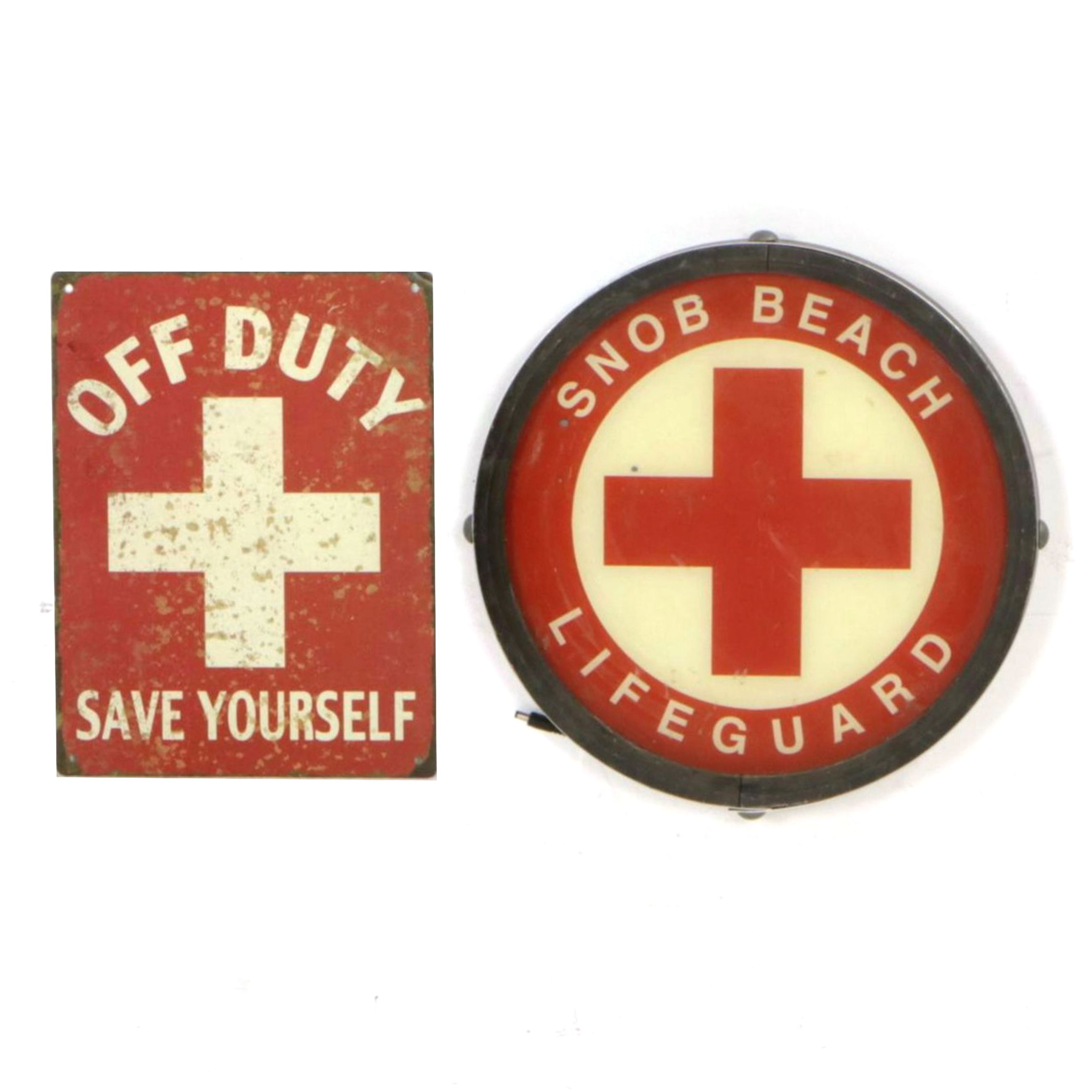 "Snob Beach Lifeguard" and "Off Duty - Save Yourself" Decorative Wall Signs