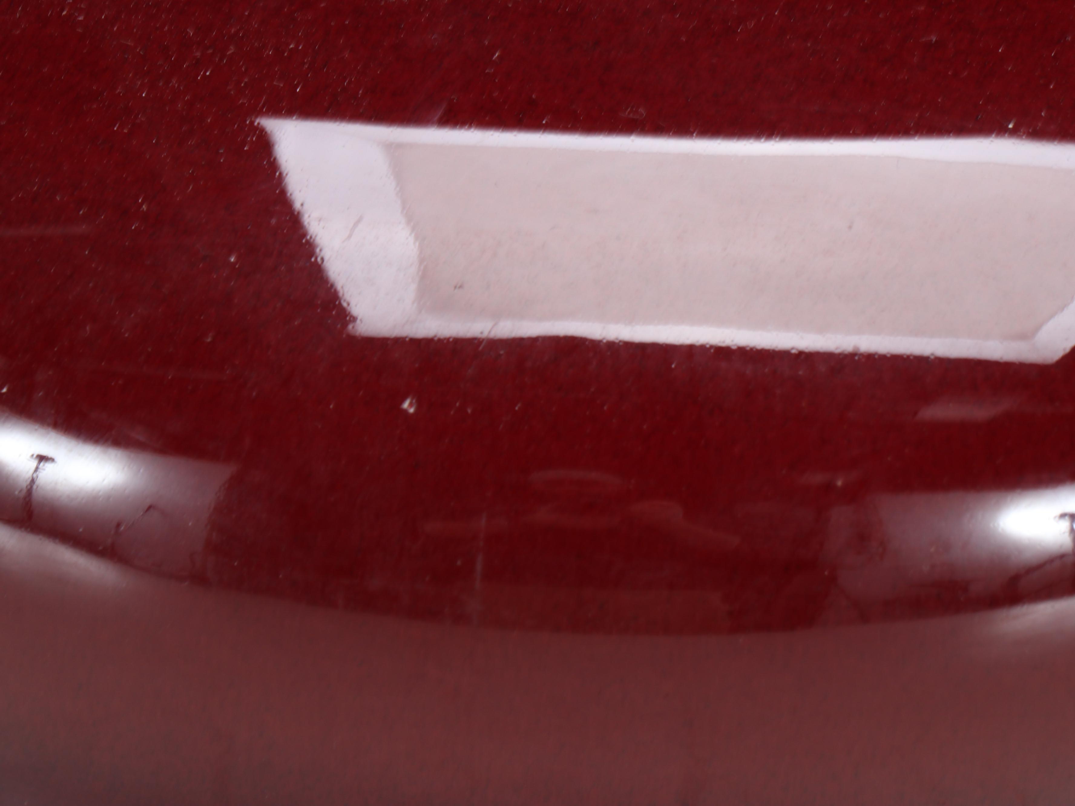 Squat Round Oxblood Ceramic Vase with Wood Stand