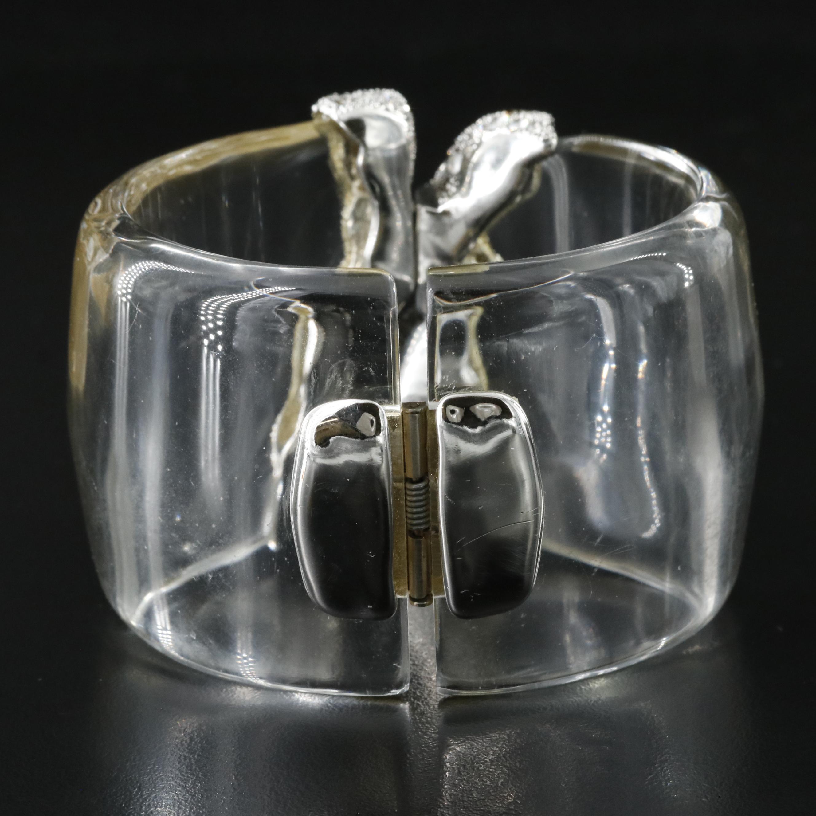 Alexis Bittar Lucite Hinged Cuff Bracelet Including Labradorite and Rhinestones