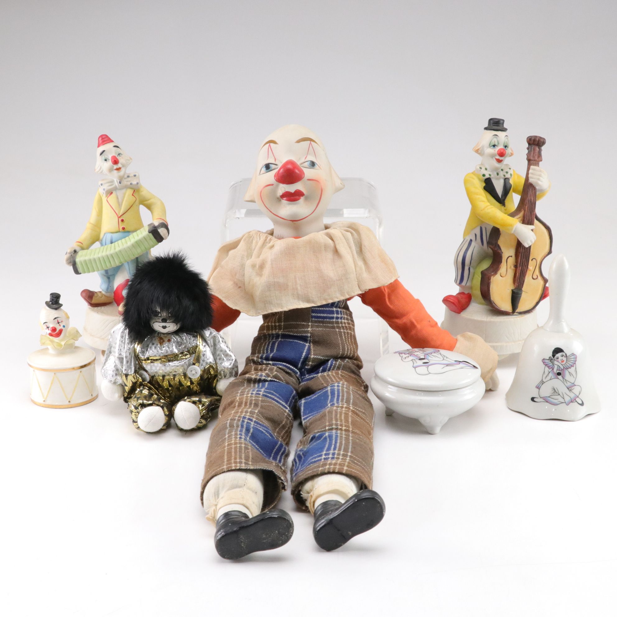 Bisque Figurine Music Boxes, Doll & Other Clown Collectibles