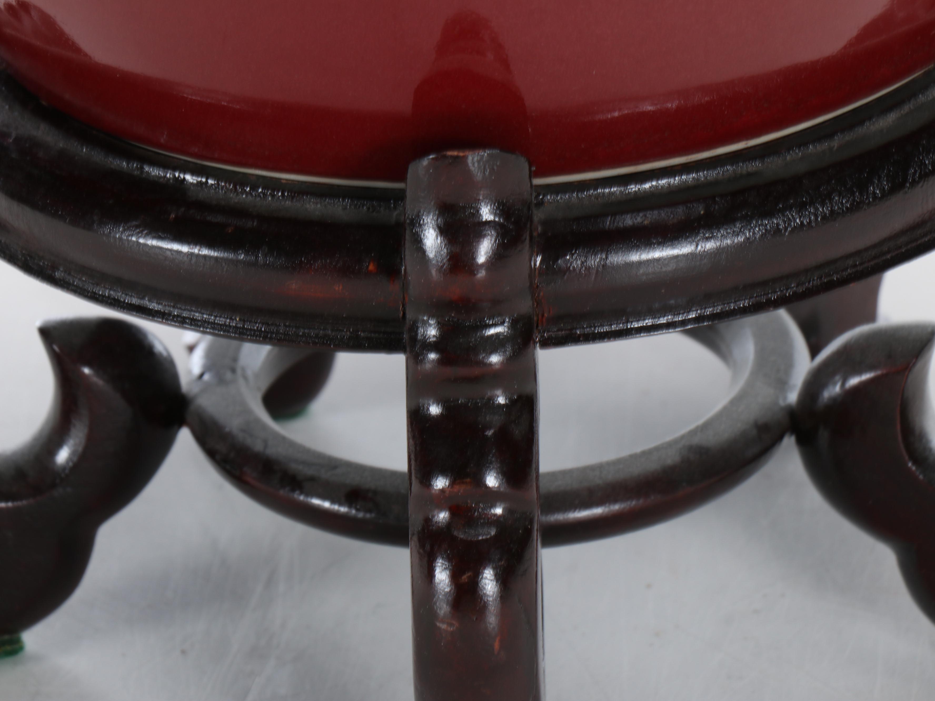 Oxblood Ceramic Fishbowl Planter with Wood Stand