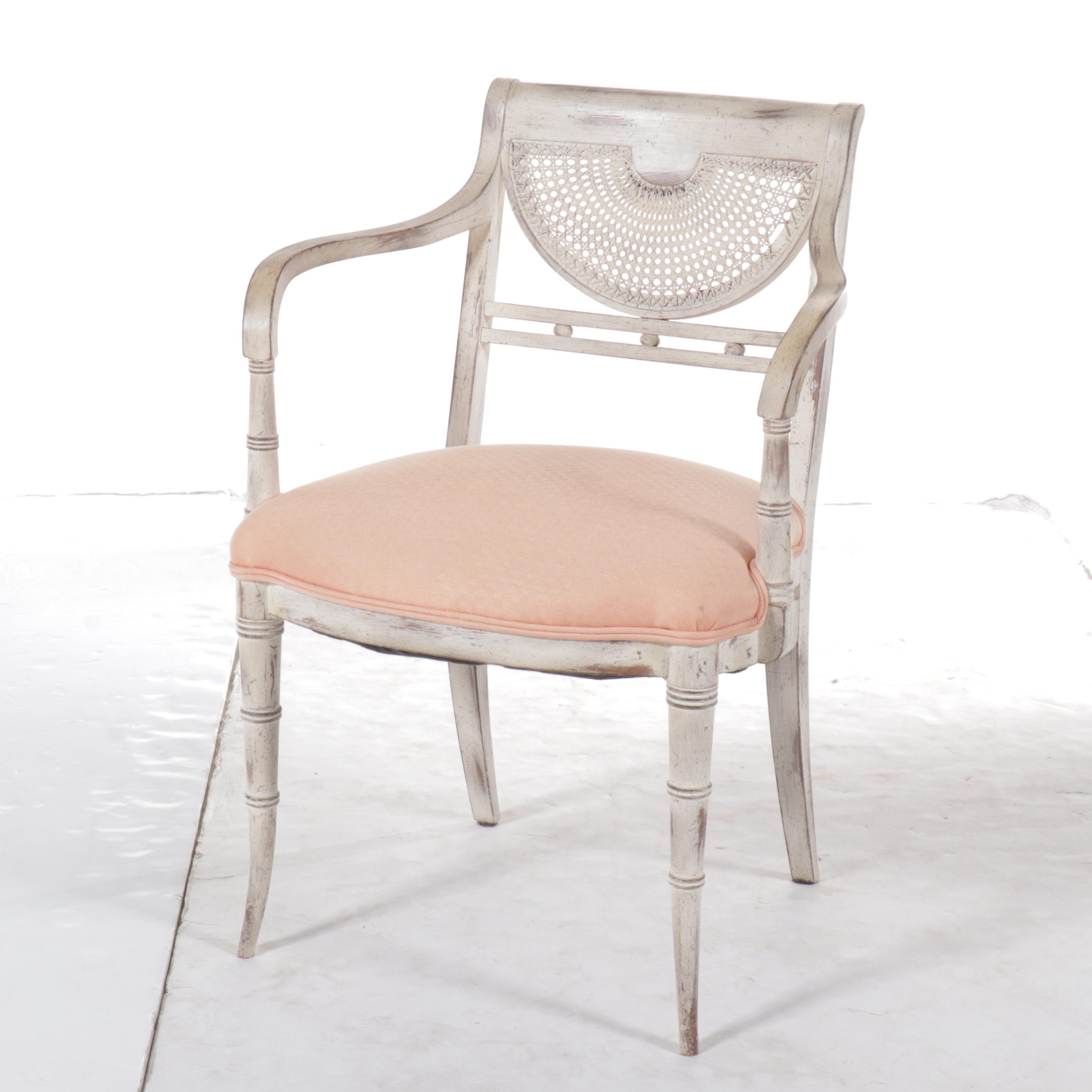 Regency Style Painted Armchairs with Bamboo Form Legs and Woven Cane Backs