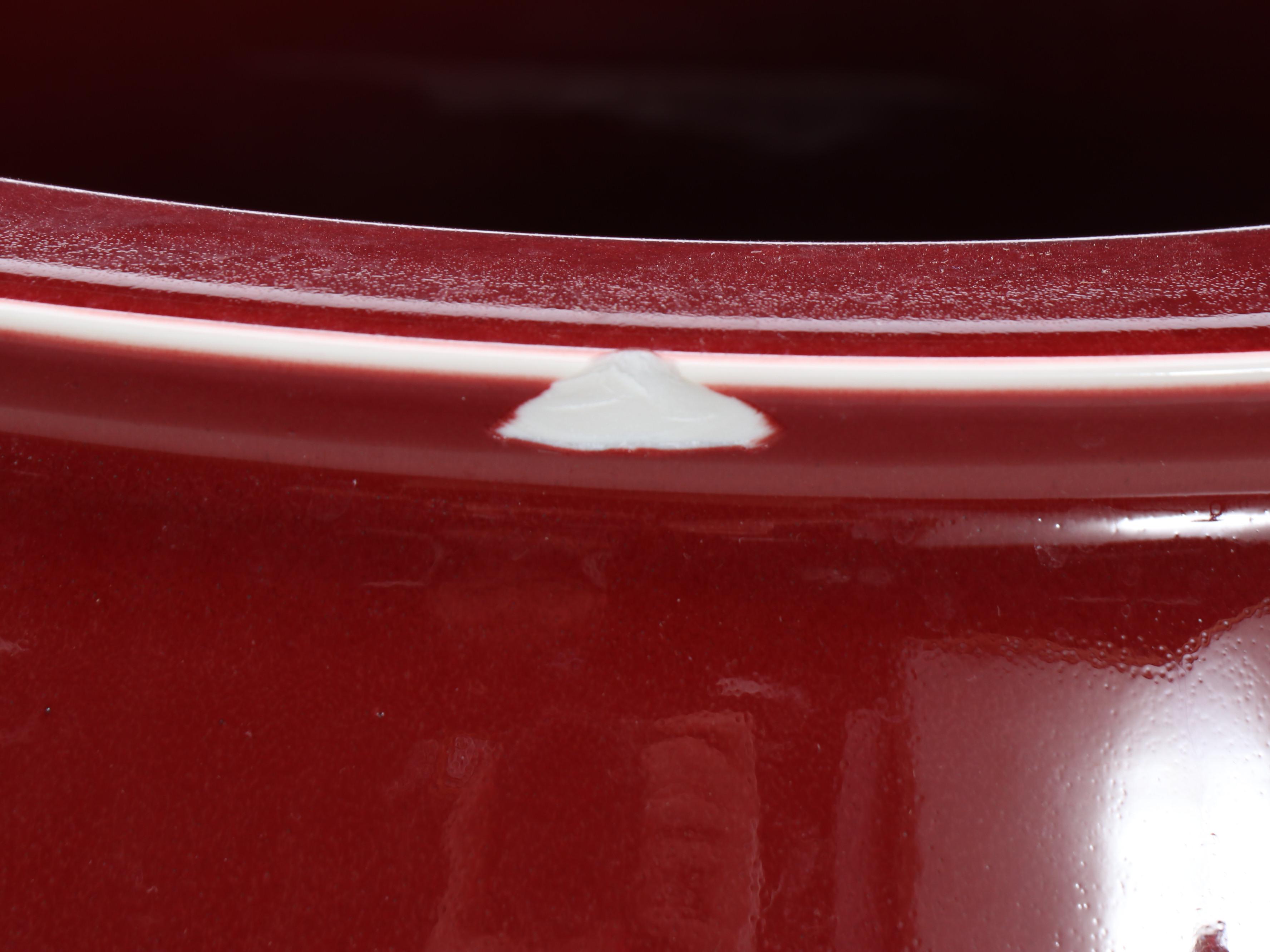 Oxblood Ceramic Fishbowl Planter with Wood Stand