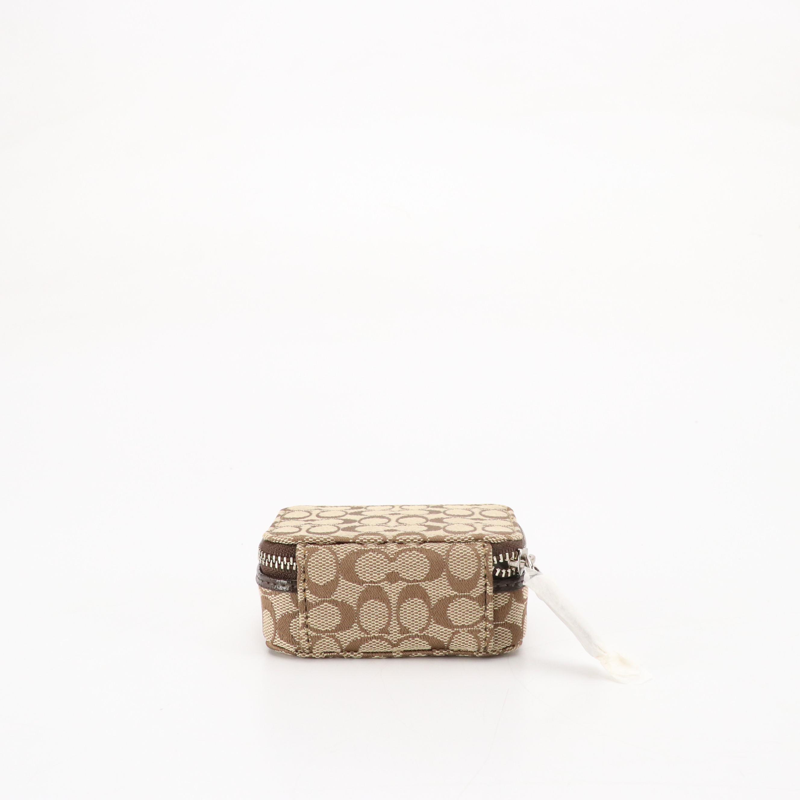 Coach Signature Canvas Triple Pill Bottle Case and Tear Drop Key FOBs, With Tags